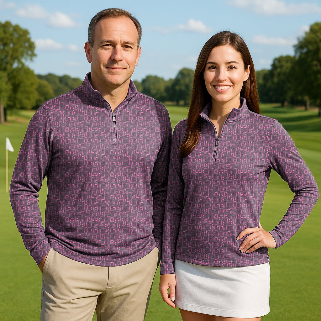 Wine Life Couple Golf Active 3/4 Zipper Top Long Sleeves