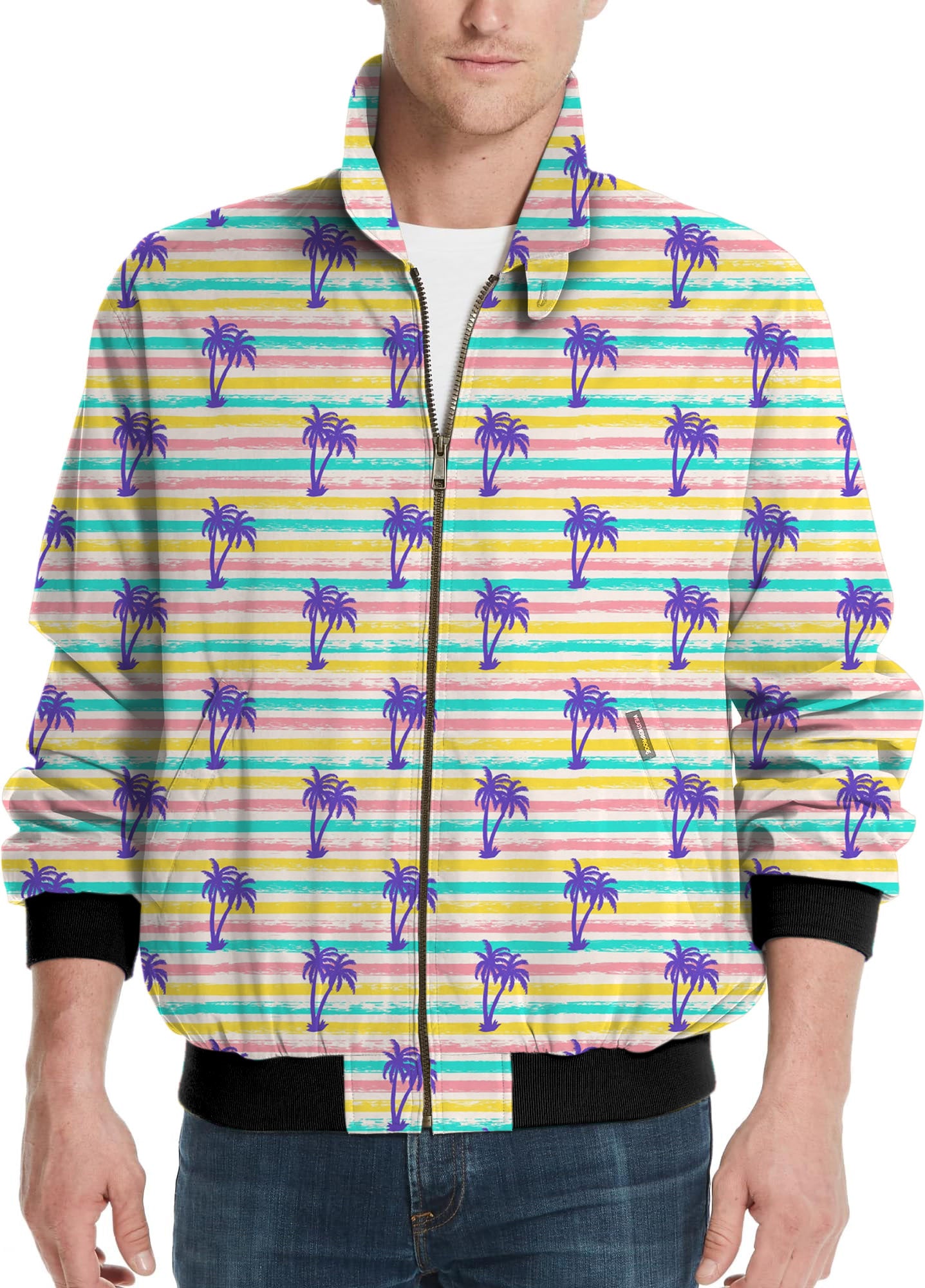 Striped Summer Palm tree-Men's Golf Windbreaker Light Jacket
