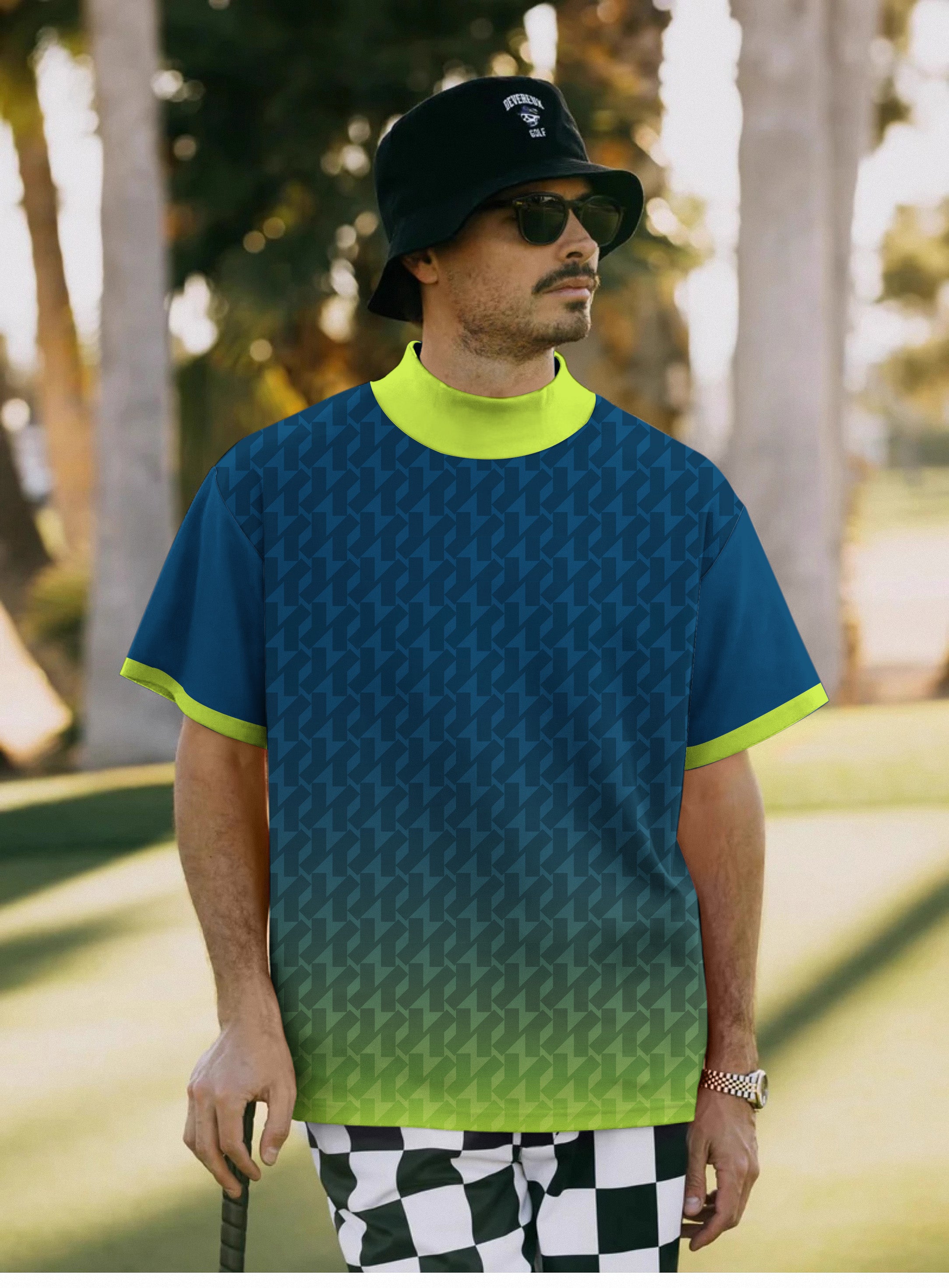 Men's Green Gradient Custom Sport Team Competition Uniforms Pullover High neck Long/Short sleeve T-Shirt
