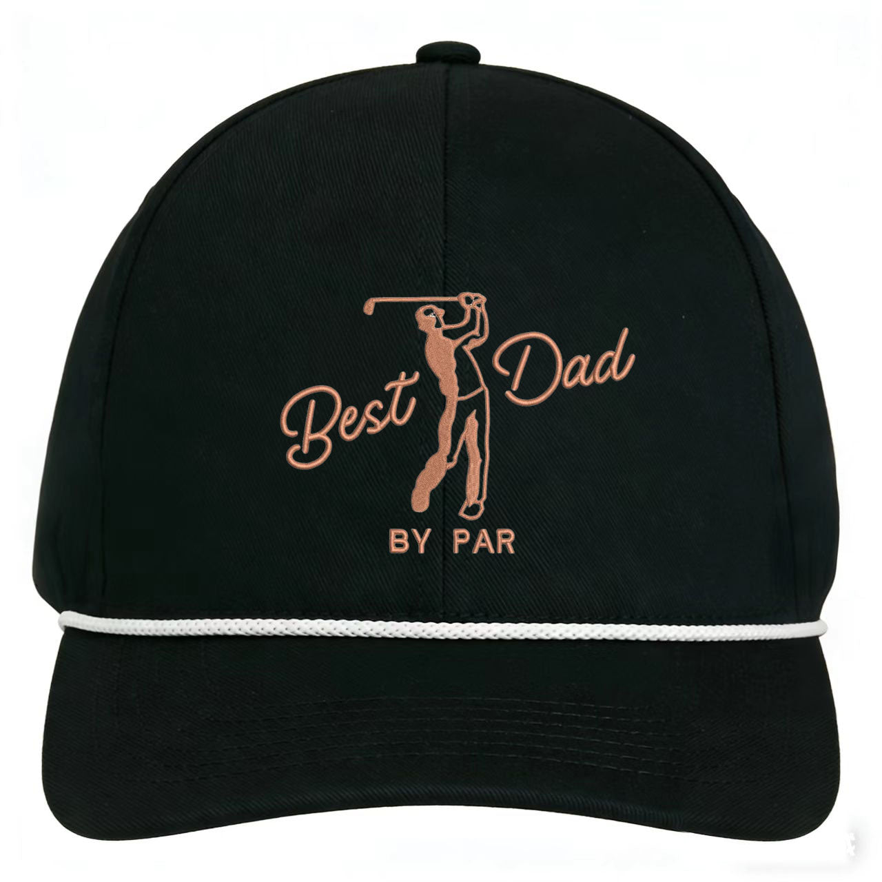 Custom embroidered vintage golf black snapback hat with Best Dad by Par design