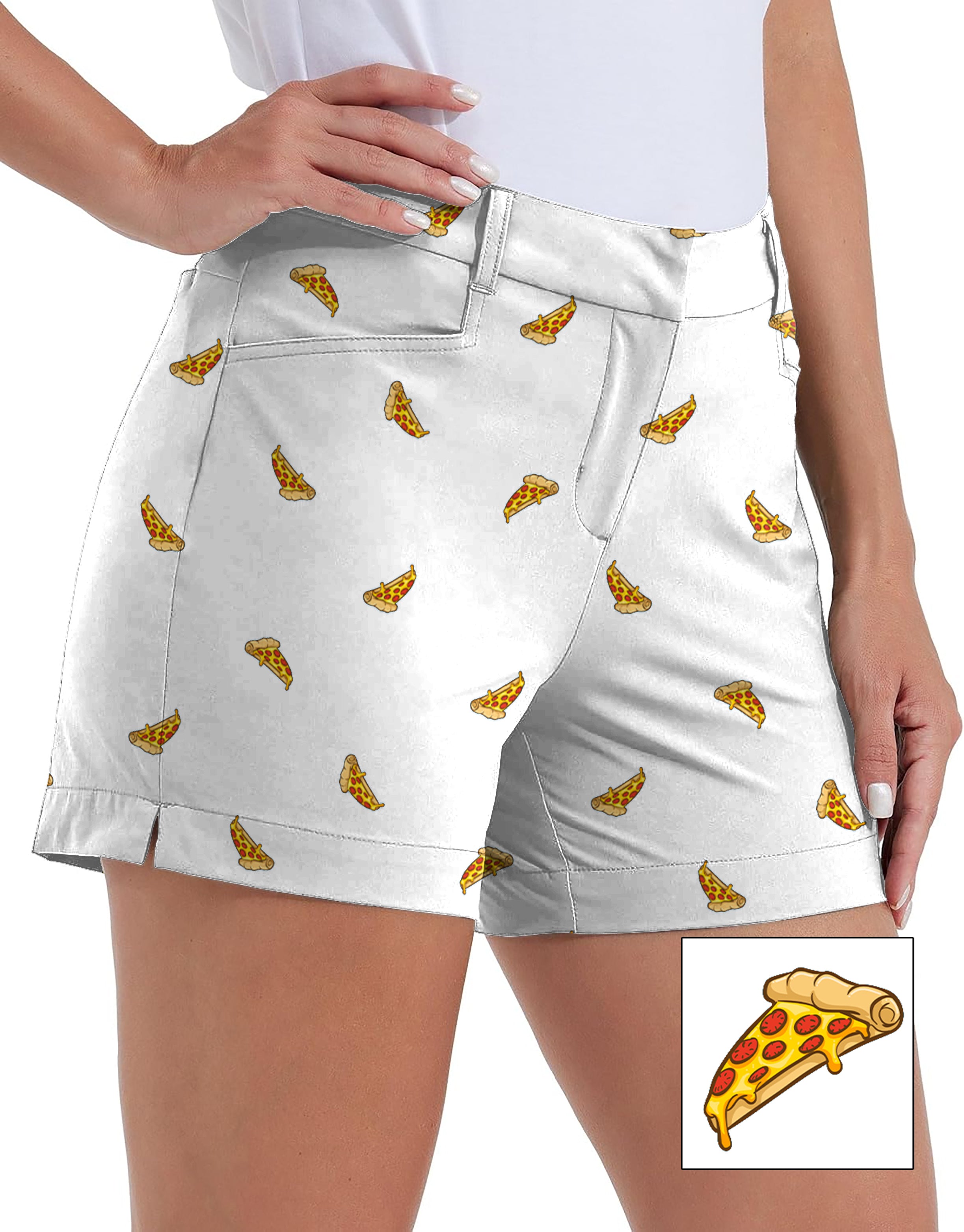 Delicious White Pizza Custom The Background Color Polo Own Logo 4.5/7/10" Golf Shorts Quick-Drying Woman Outdoor Casual Shorts With Pockets Waterproof