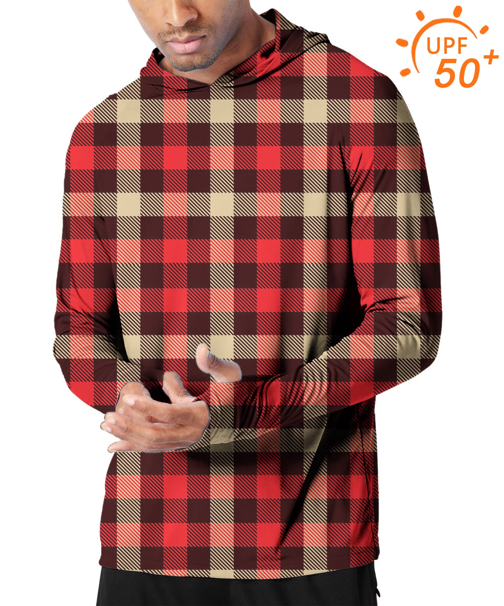 Men's Outdoor Red grid Golf Sun Protection Slim Fit hoodies