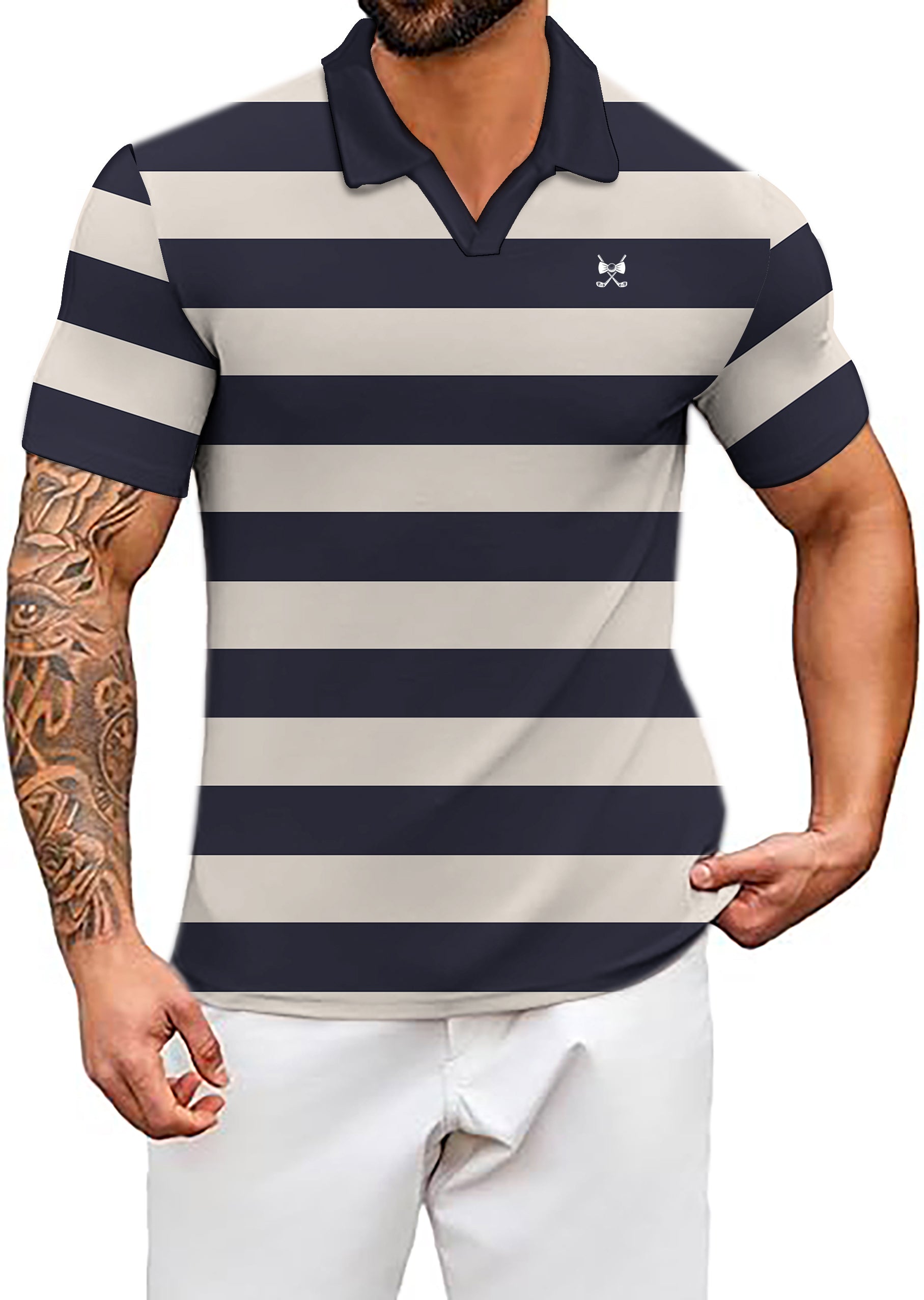 Men's Atlantic Stripes Hamster V Neck Golf Polo Shirts