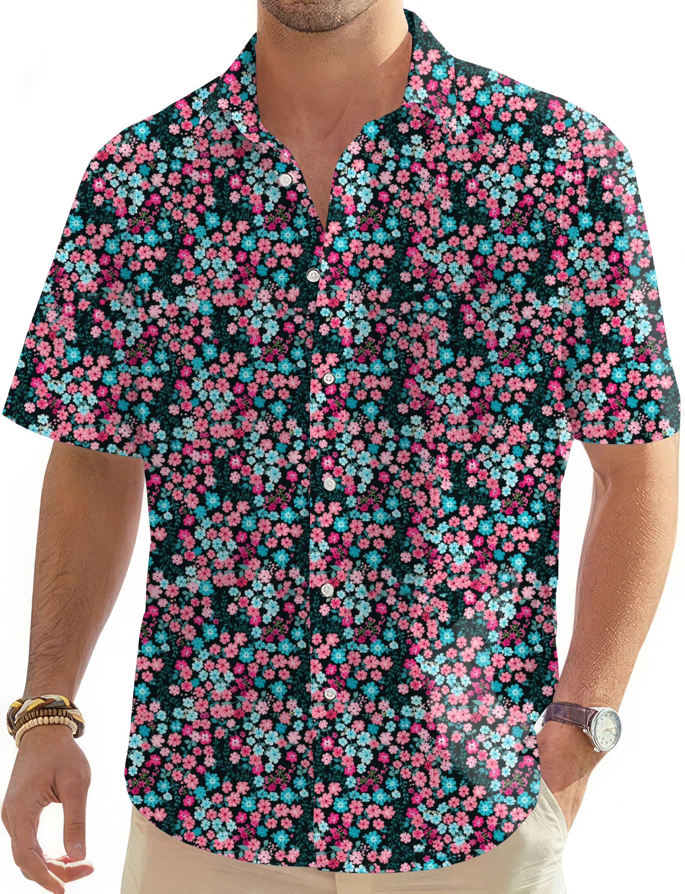 Candy Blossoms-Men's Golf Hawaiian Shirts Button Down Shirt