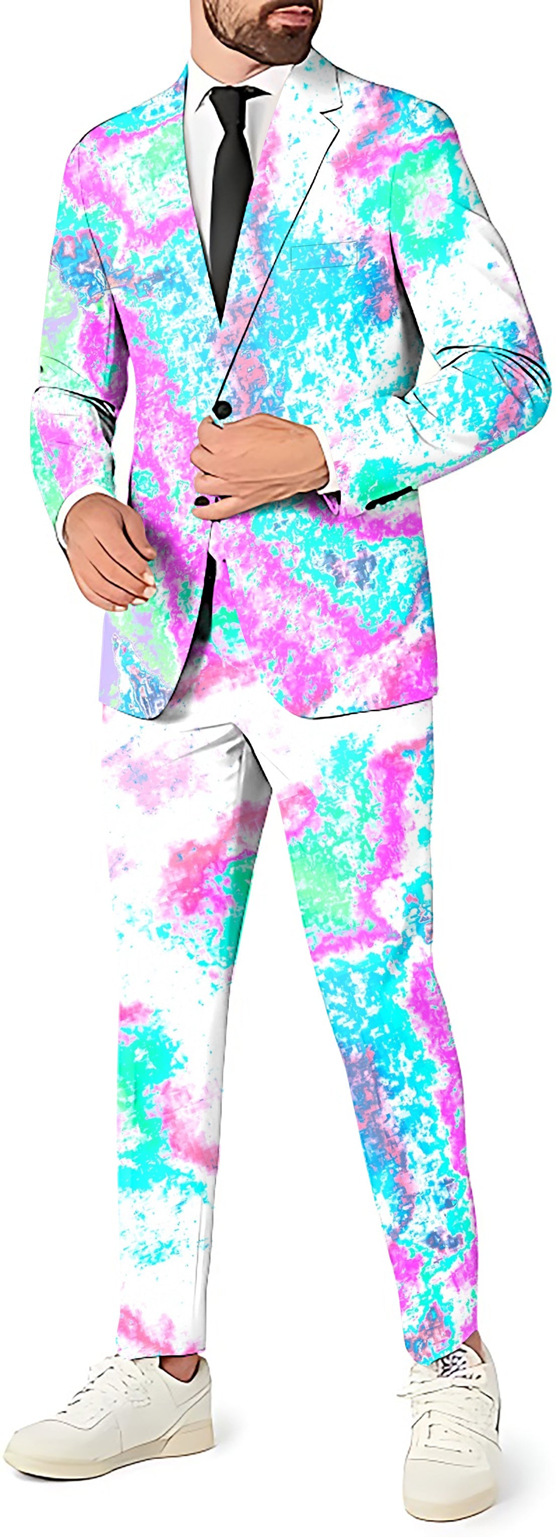 vintage fractal men's blazer suit set with vibrant pastel colors and slim fit design