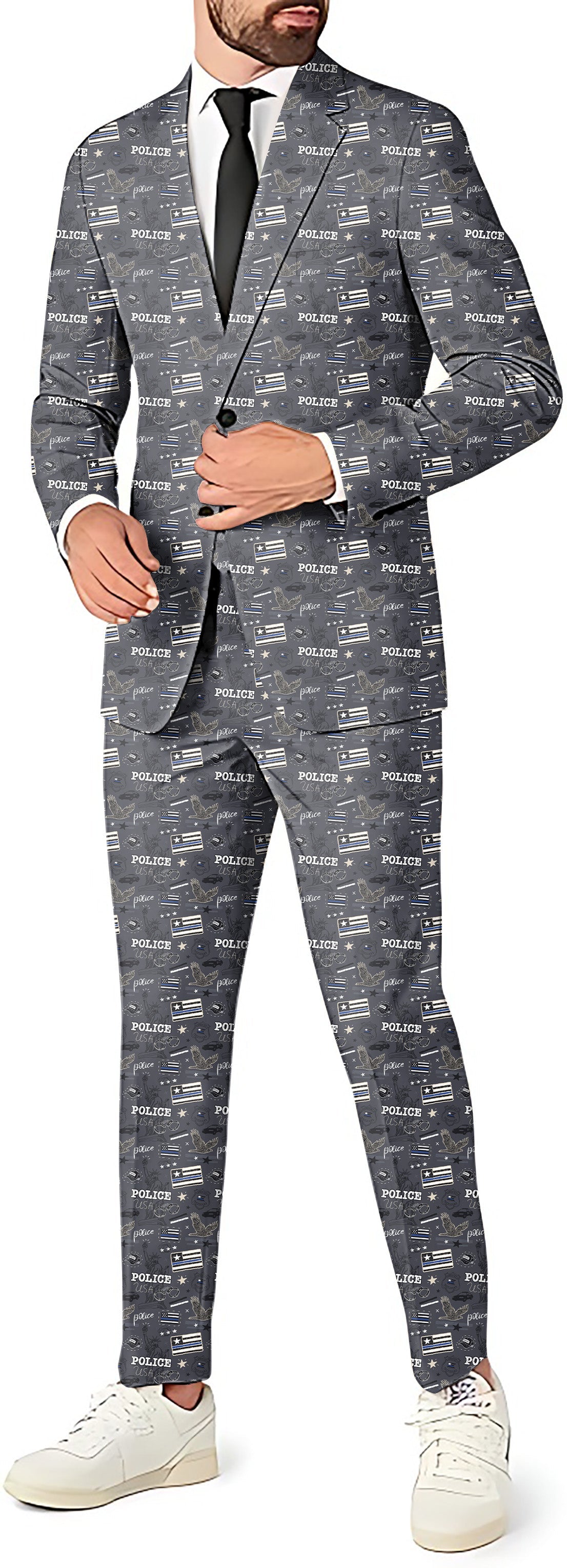 USA police flag men's themed party costume suit with blazer, pants, and vest