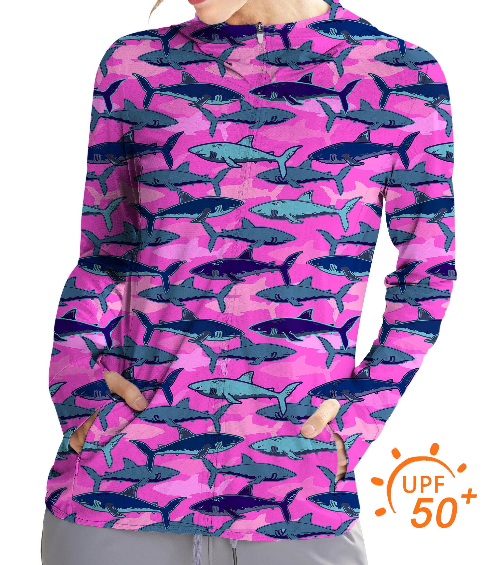 Women's Outdoor Electric Sharks Pink Golf Sun Protection Slim Fit zip