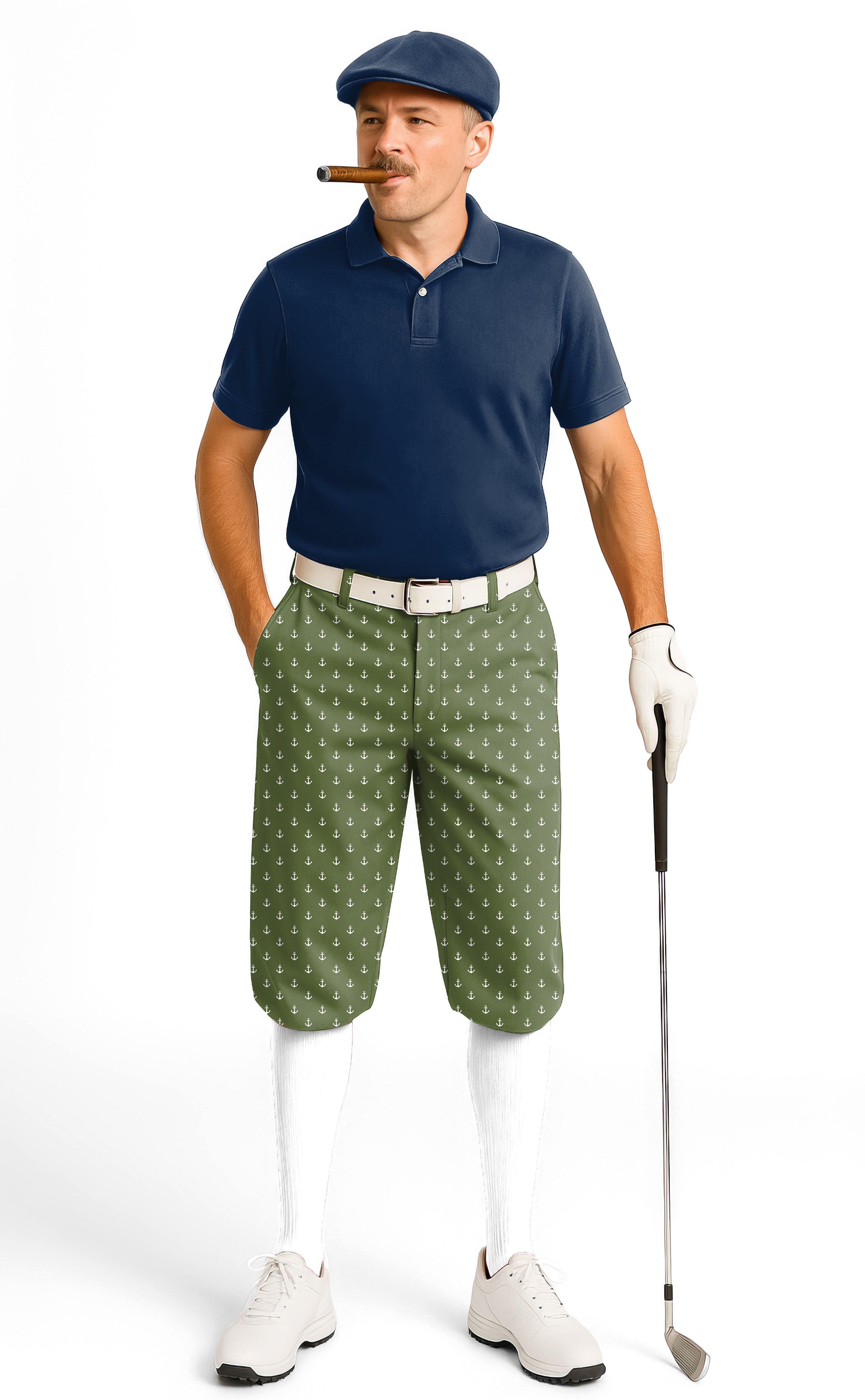 Olive Green Anchor Men's Golf Knickers Pants