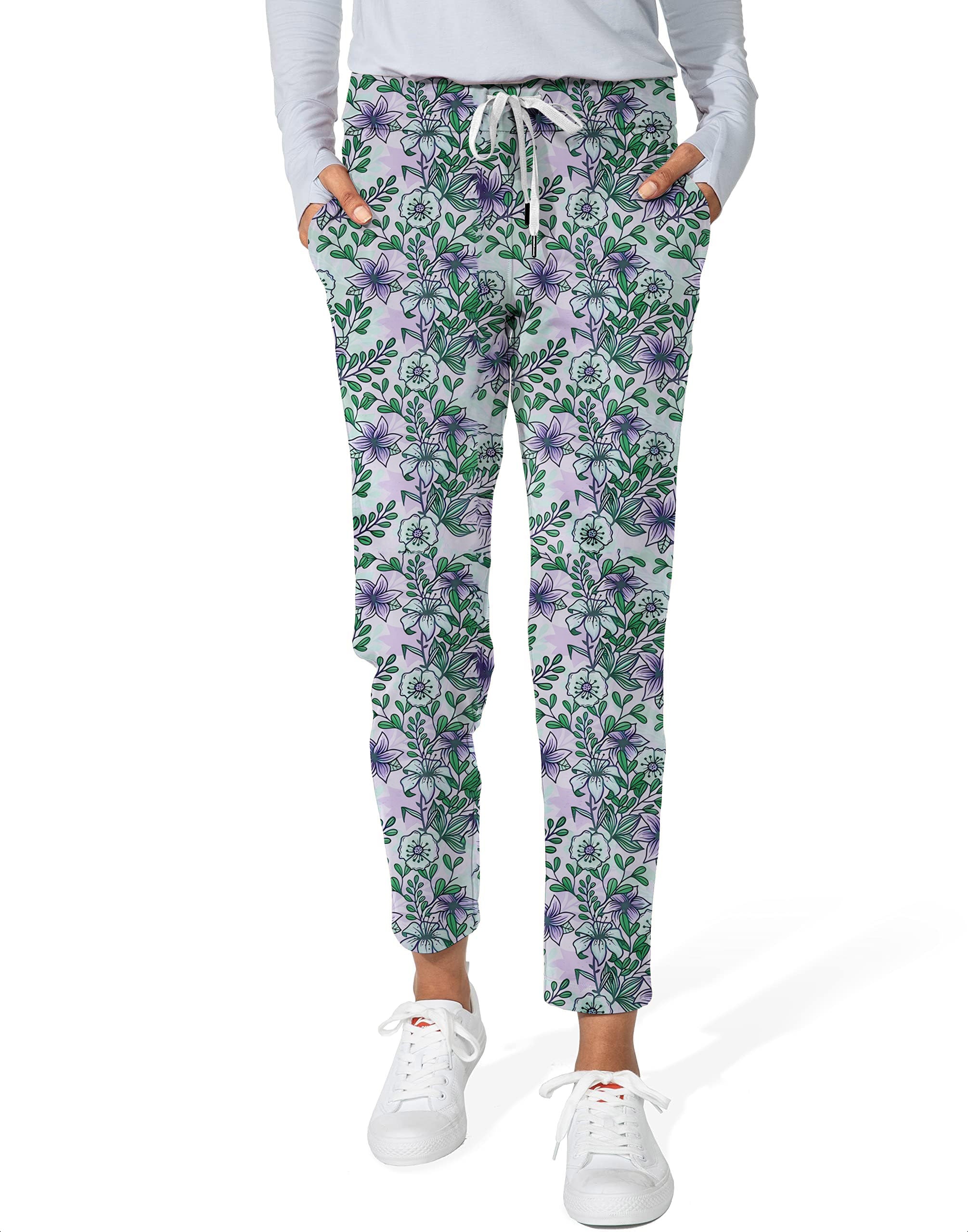 Purple flowers-Women's 7/8 Stretch Ankle Golf Pants