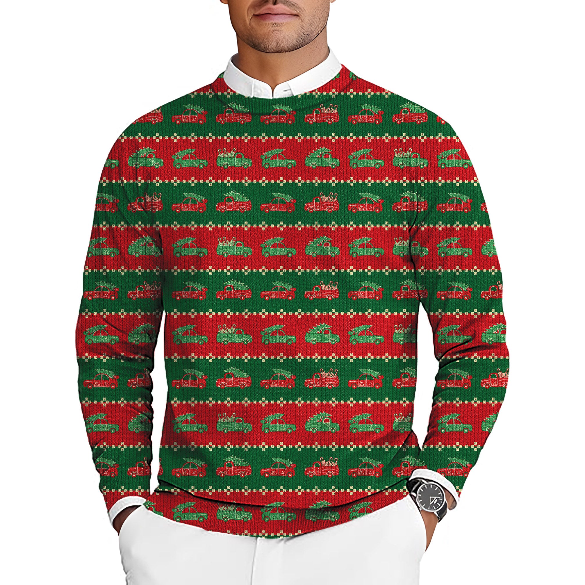 Truck Christmas Men's Golf Crewneck Pullover Sweaters Ugly Sweater