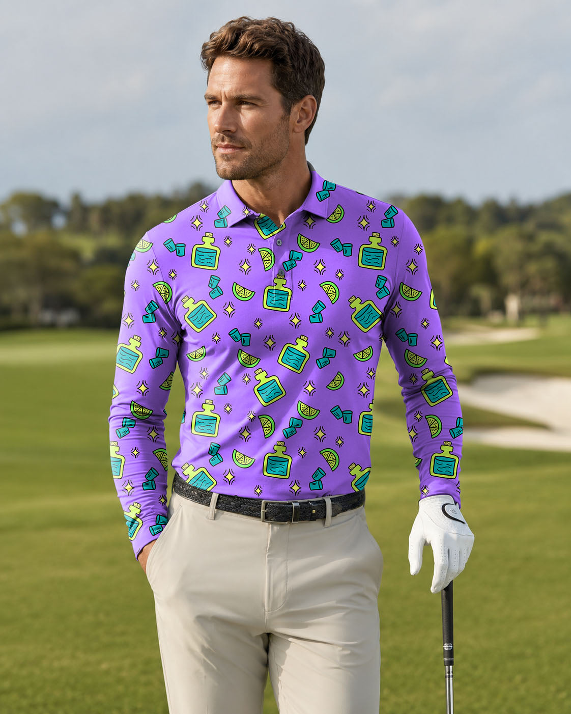 Men's Shots! Time golf Long-sleeved Polo