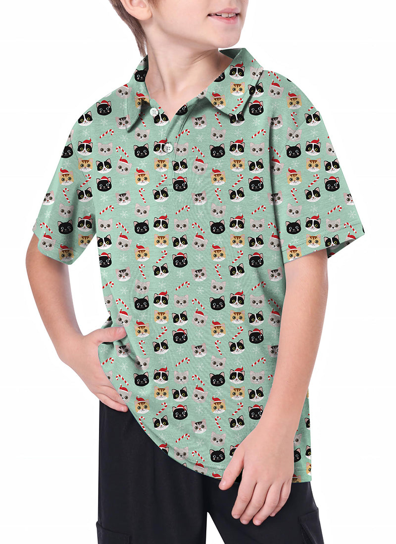 Youth Christmas cat Golf Polo