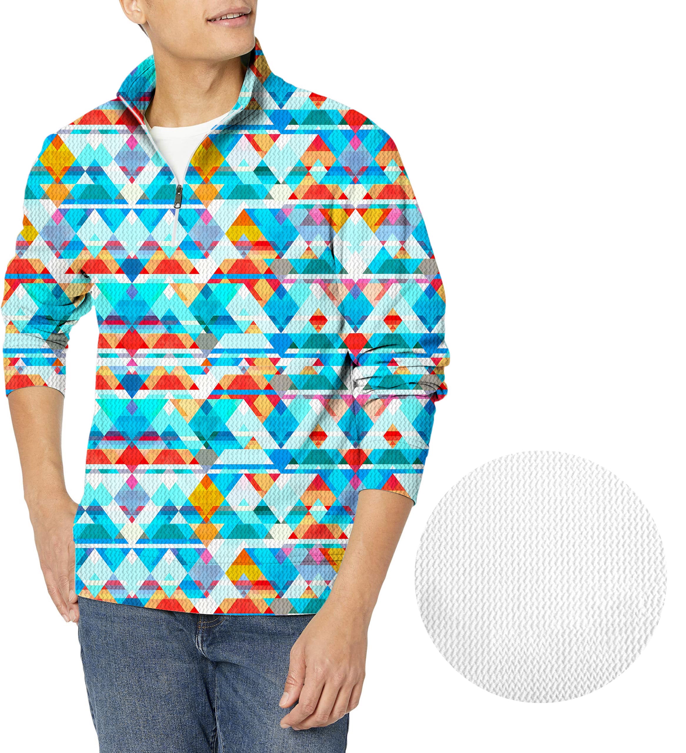 Geometric lattice-Men's Golf Waffle Zipper Pullover
