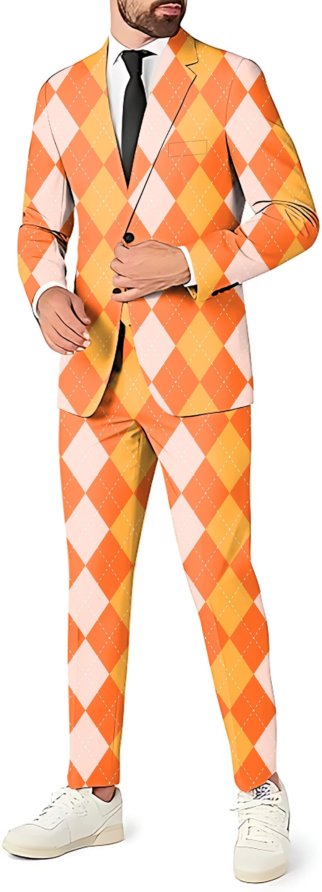 Halloween Orange Apricot argyle men's suit with blazer and pants for party costume