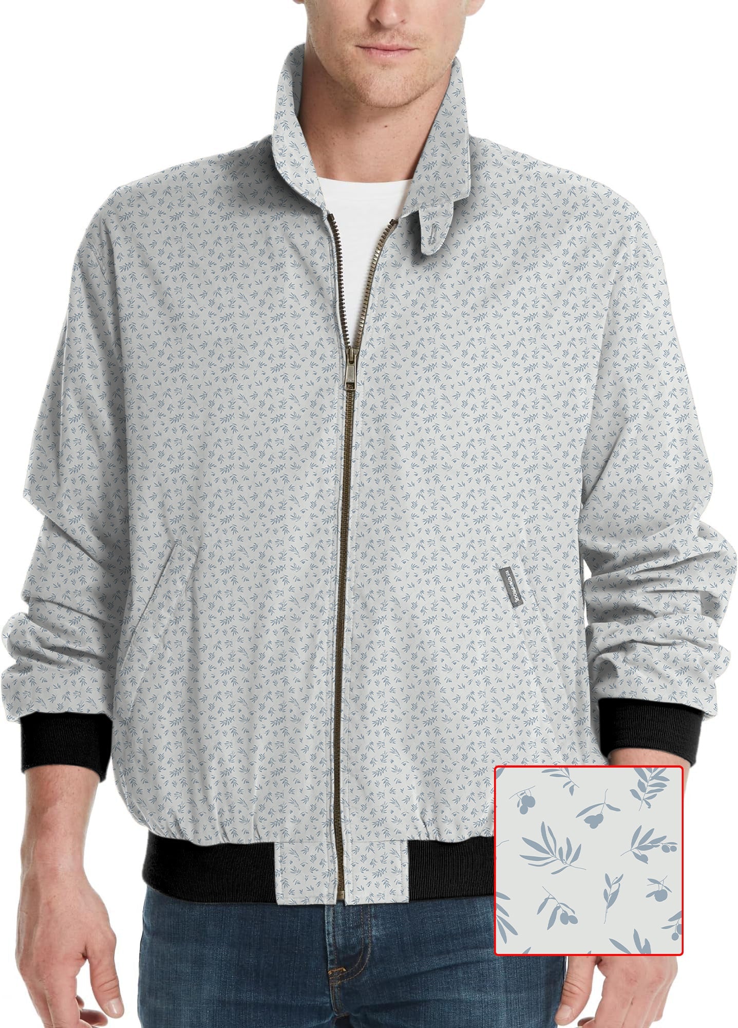 Leaves And Fruits Men's Golf Windbreaker light jacket with subtle leaf and fruit pattern, front zipper, and elastic cuffs