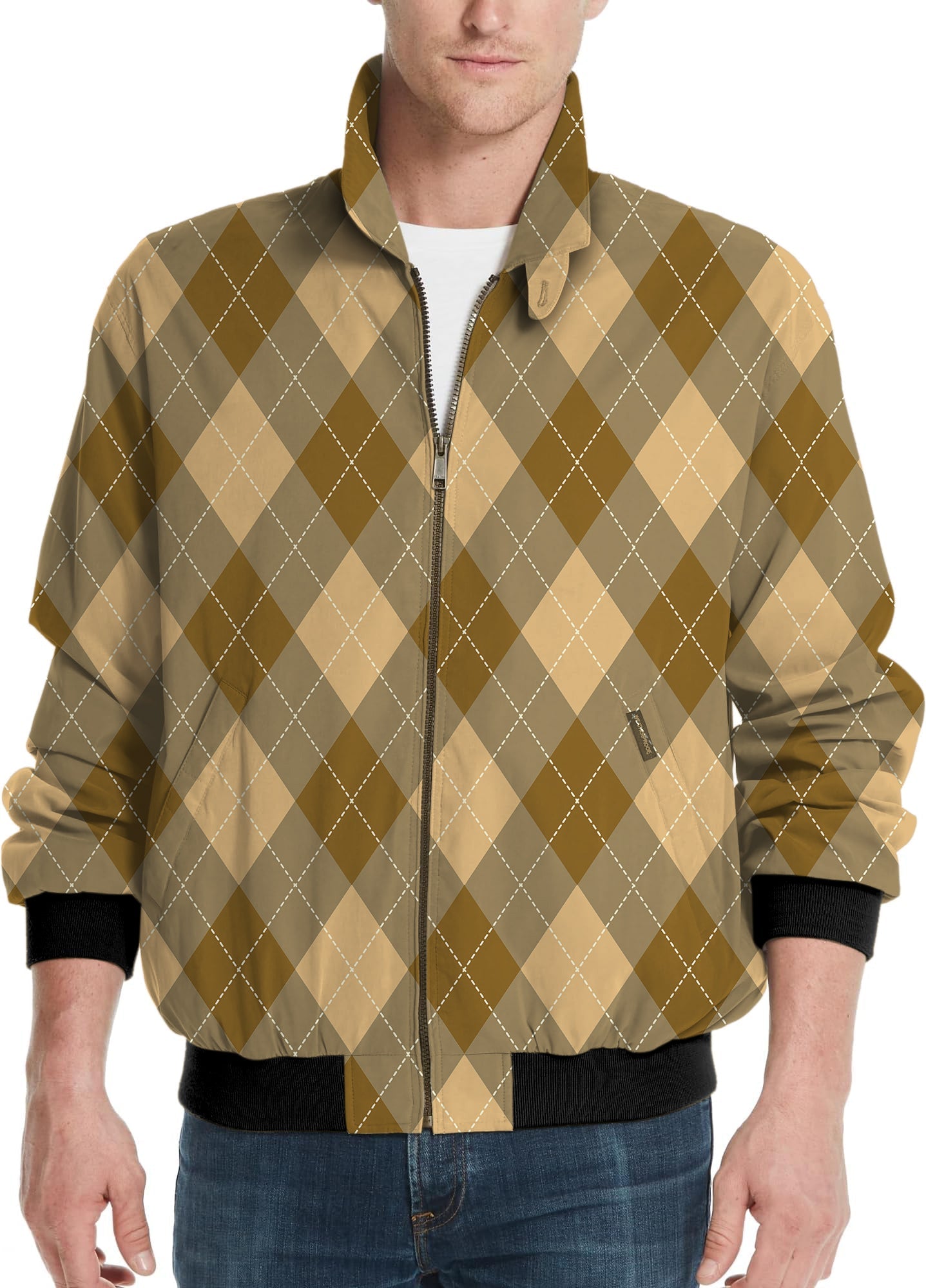 Brown argyle men's golf windbreaker light jacket with customizable team logo and name