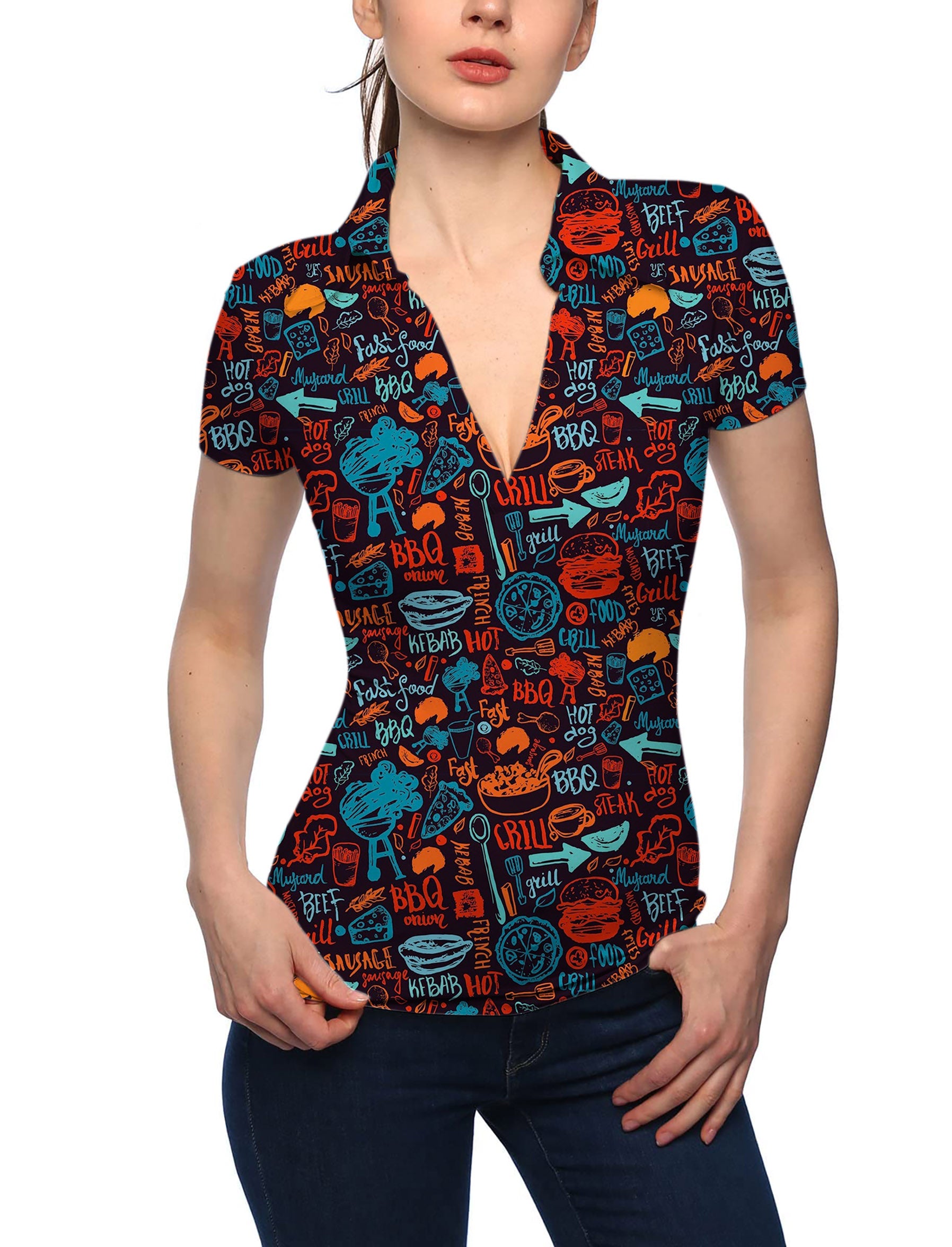 Women's Sunday BBQ V Neck Golf Polo