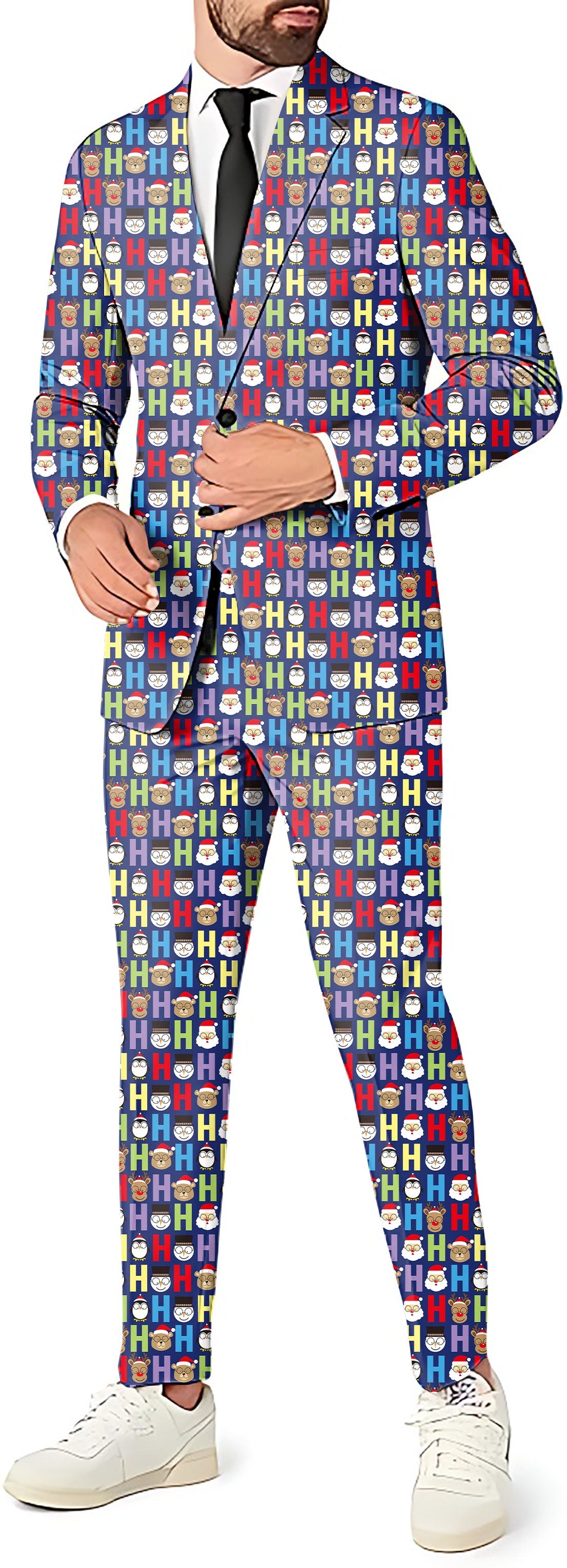 Cartoon H Elk Christmas men's blazer and pants party costume set