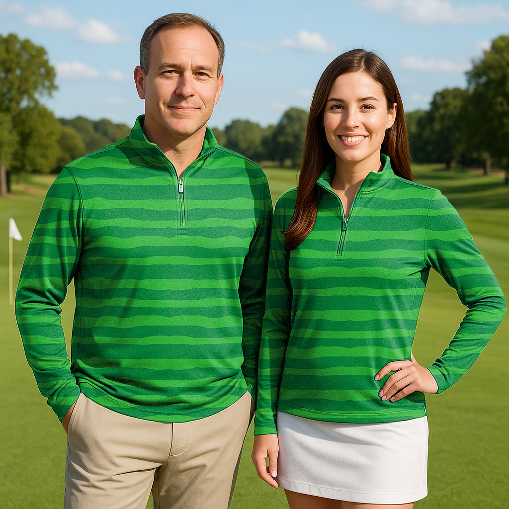 Horizontal watermelon stripes Couple Golf Active 3/4 Zipper Top Long Sleeves