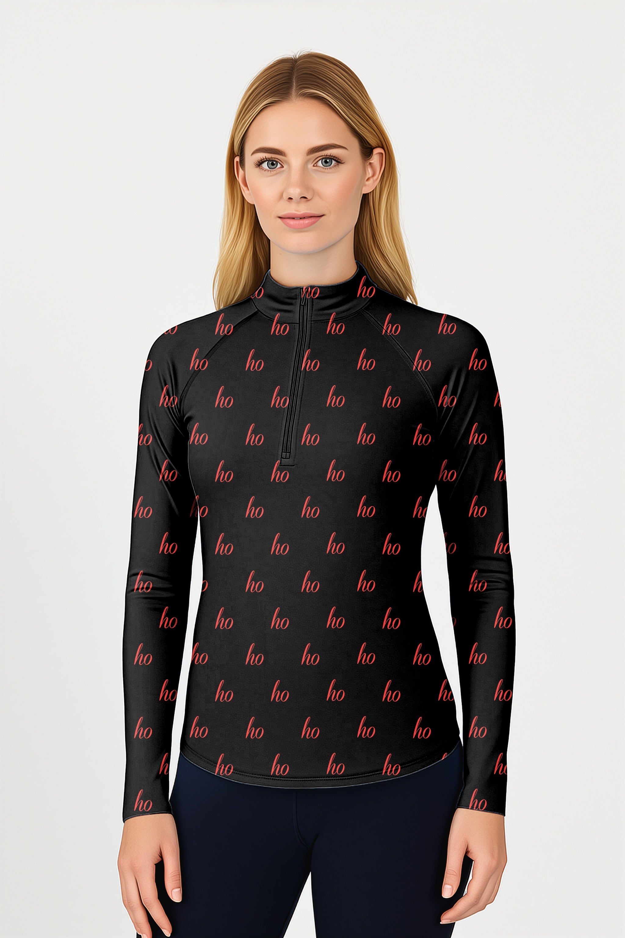 Black Women's Golf Active 3/4 Zip Top with Custom Christmas Ho Pattern