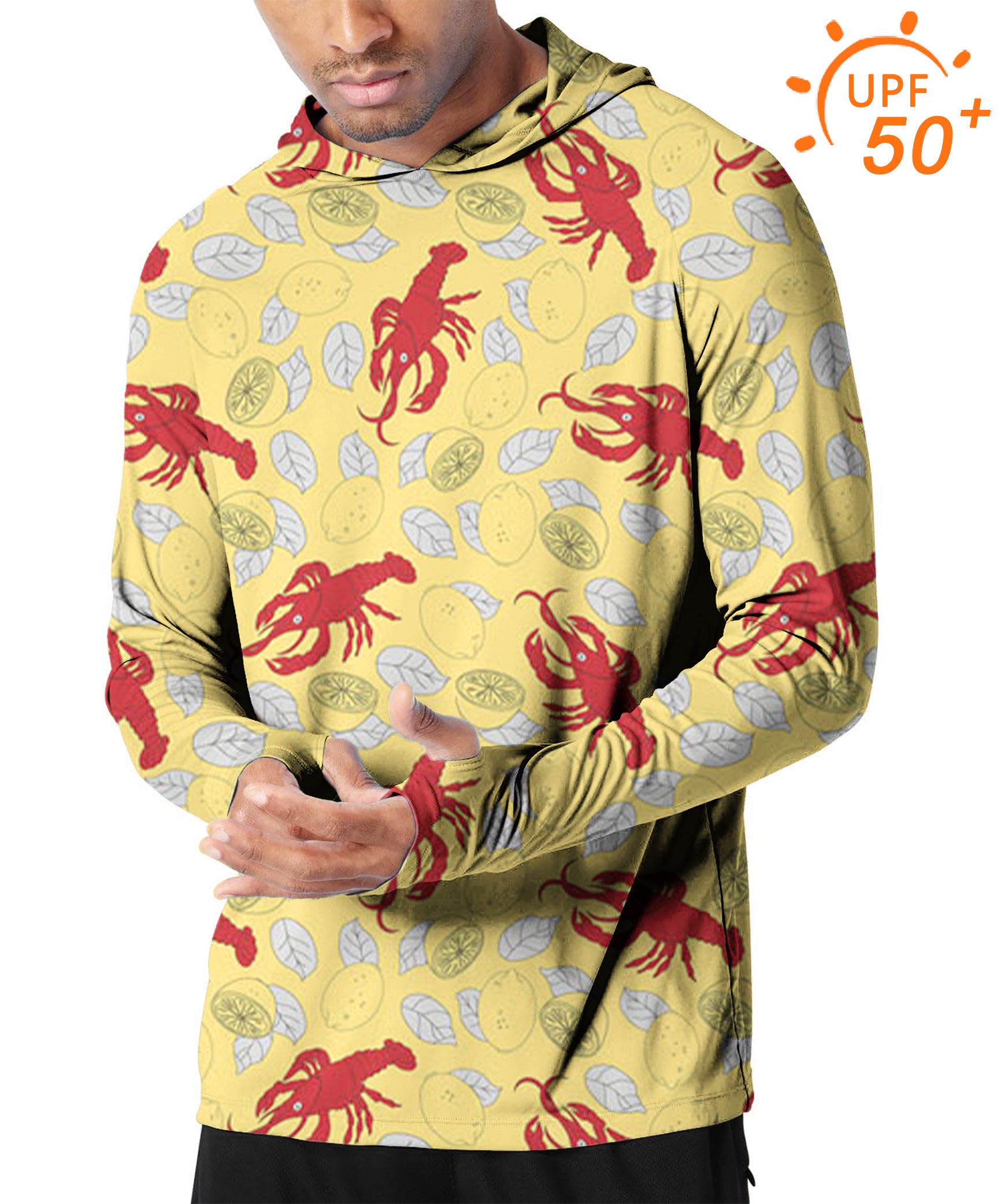 Men's Outdoor Yellow-Crawfish-Lemon Golf Sun Protection Slim Fit hoodies