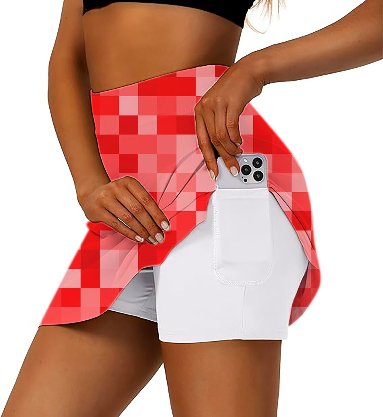 Red Pixel Big Women's Athletic Golf Skorts Flared Skirts