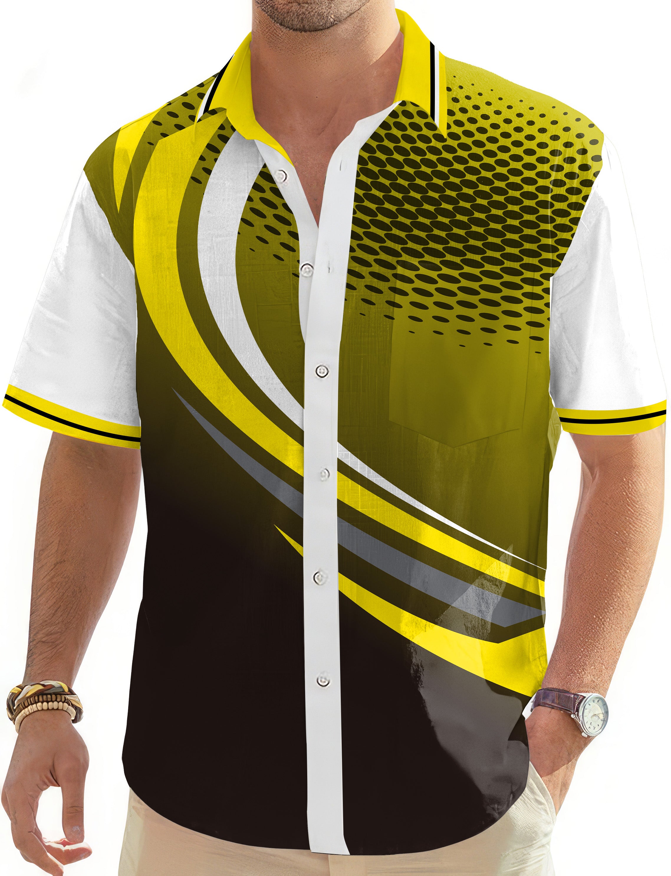 Yellow Black Custom Sport Team Competition Uniforms Men's Golf Hawaiian Shirts Button Down Shirt