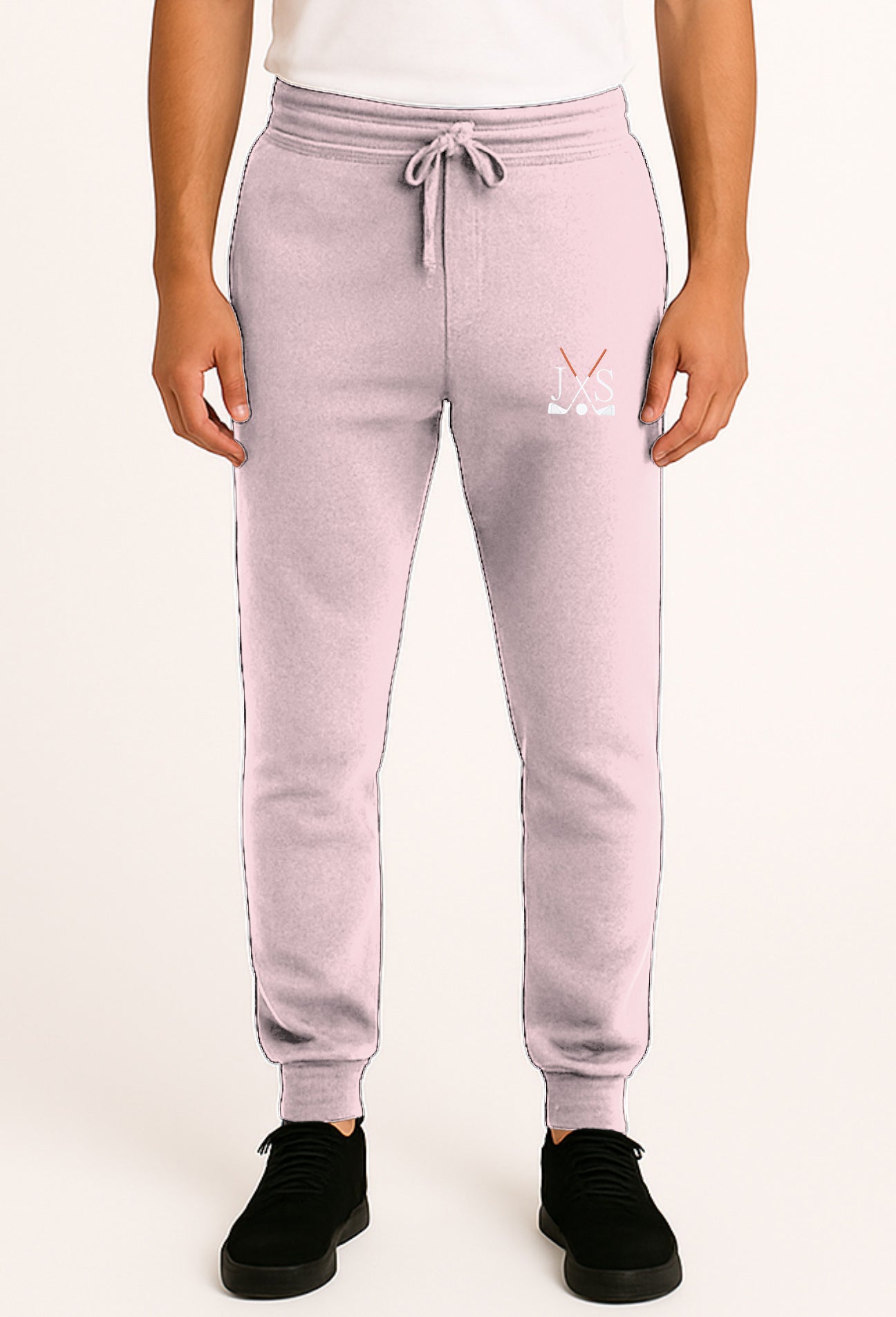 Pink embroidery solid color plus size sports sweatpants with golf club design
