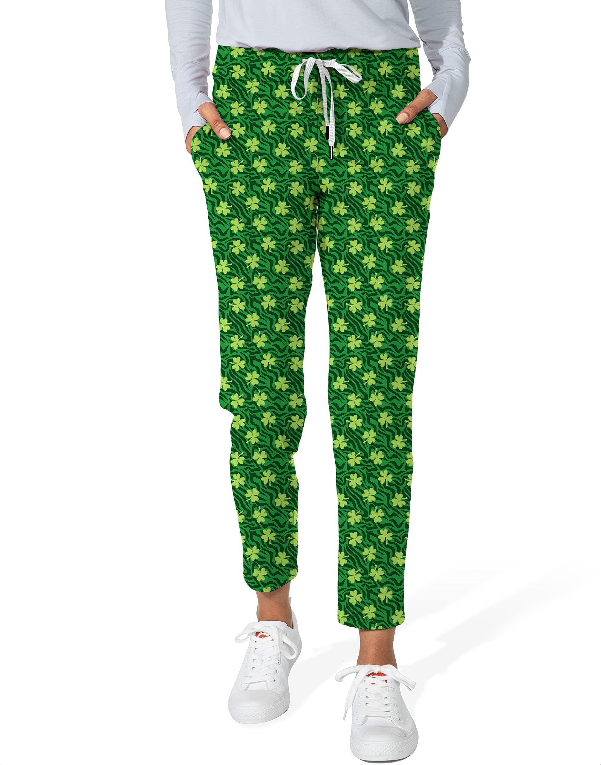 Women's Leaf clover Green zebra St. Patrick's Day 7/8 stretch ankle golf pants