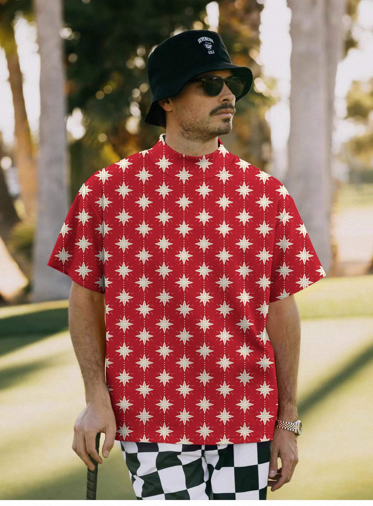 Men's Christmas Star Mock Neck Long/Short Sleeve Golf Tops