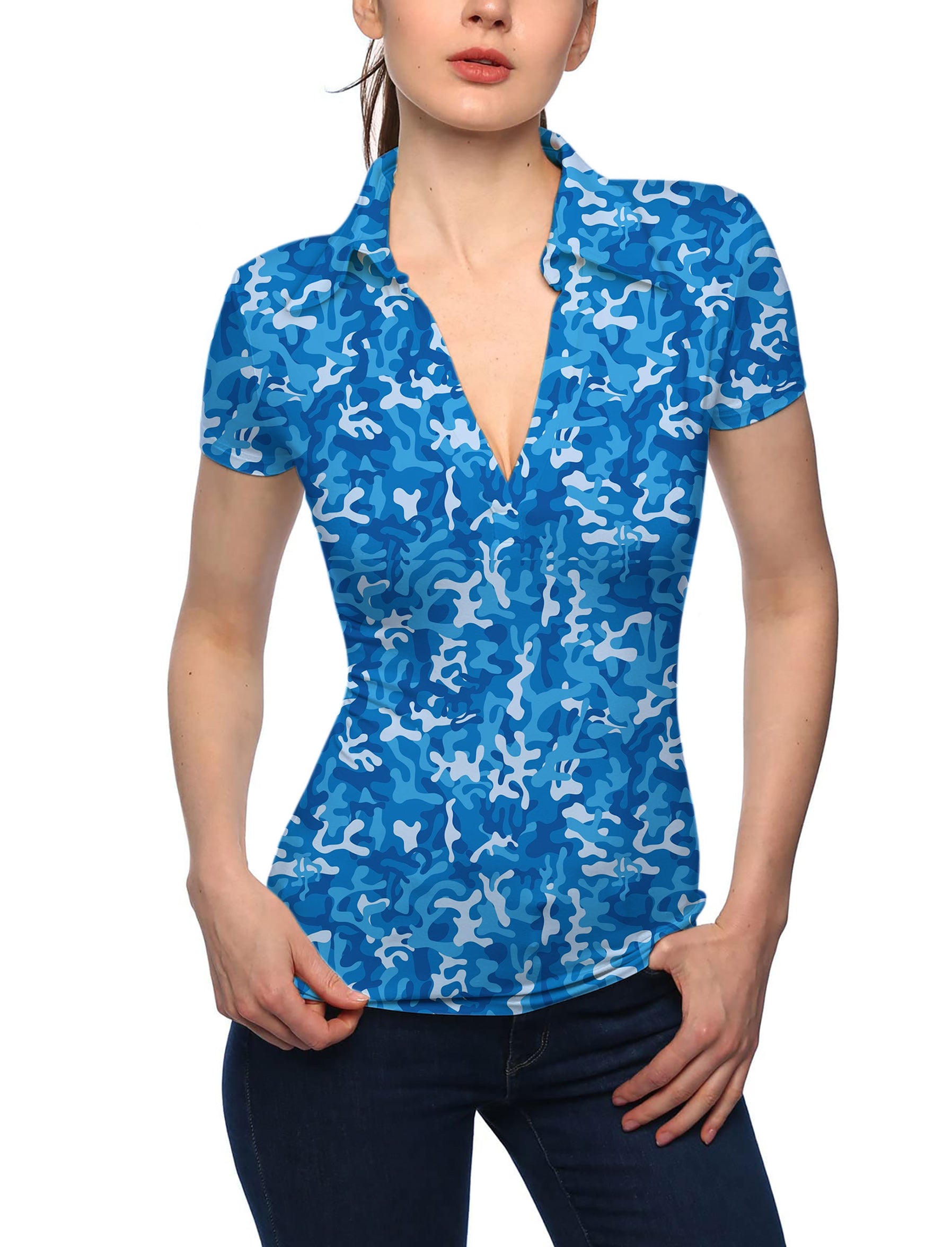 Women's Camo V Neck Golf Polo