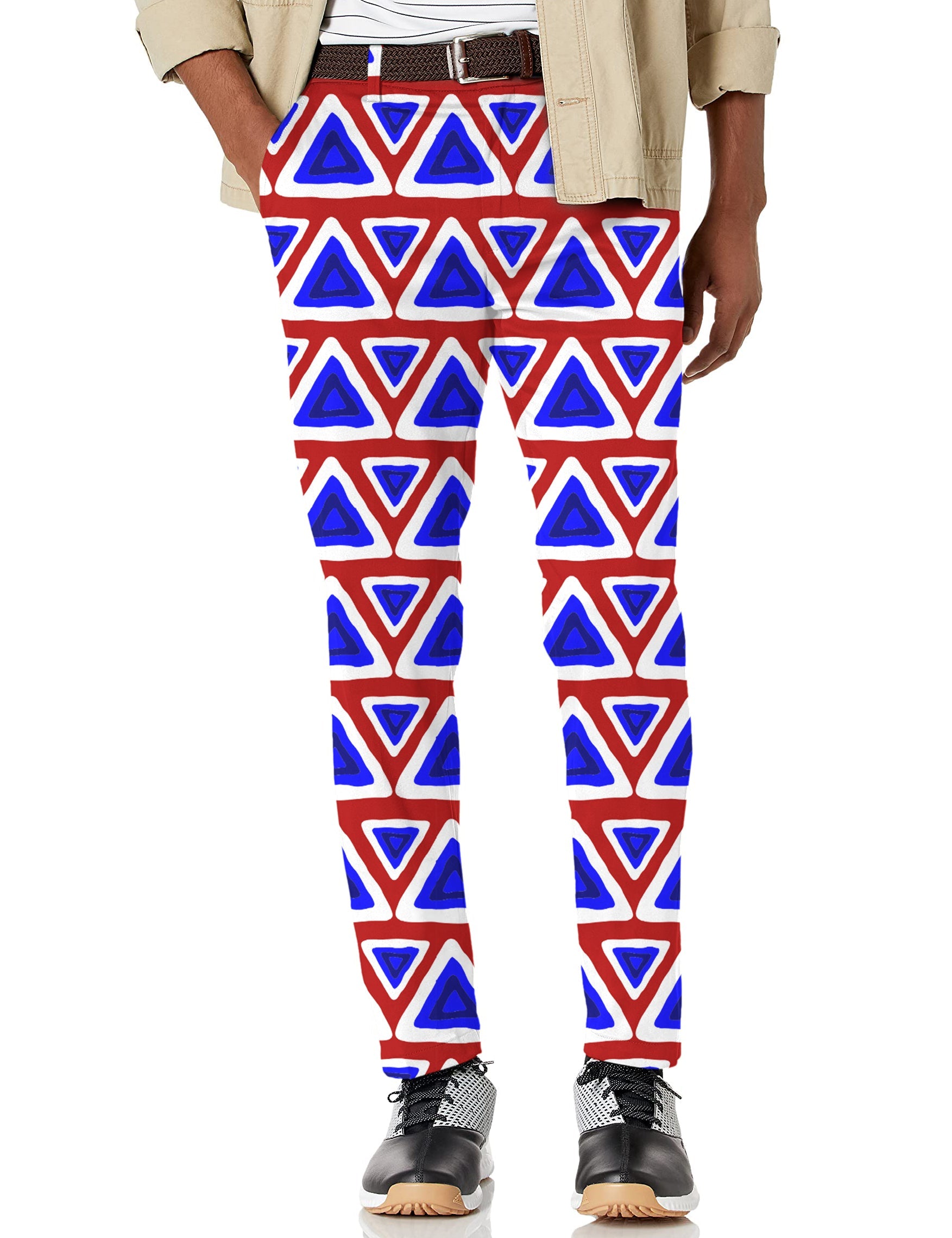 Men's Triangle tribal stretch golf pants with moisture-wicking fabric and classic pockets