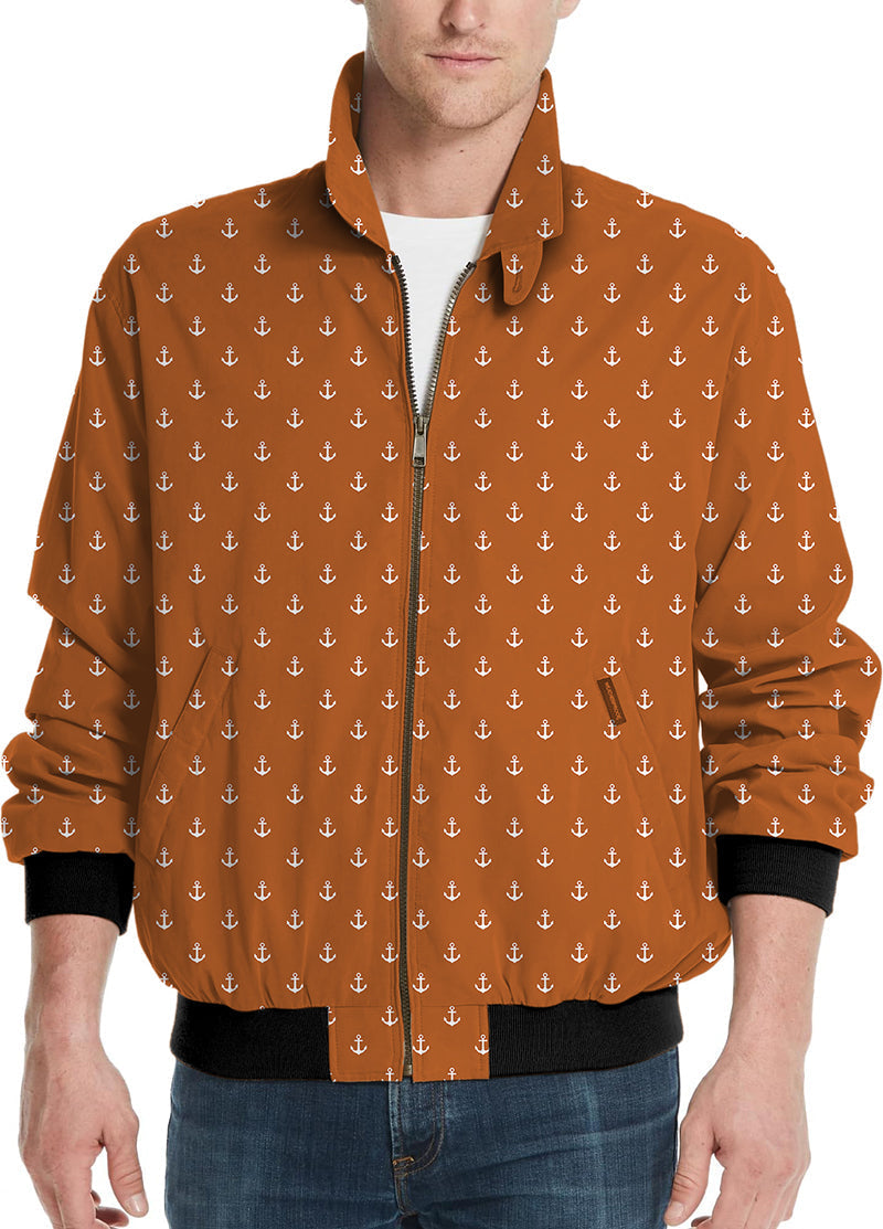 Orange Anchor Men's Golf Windbreaker light jacket with anchor pattern and zipper front