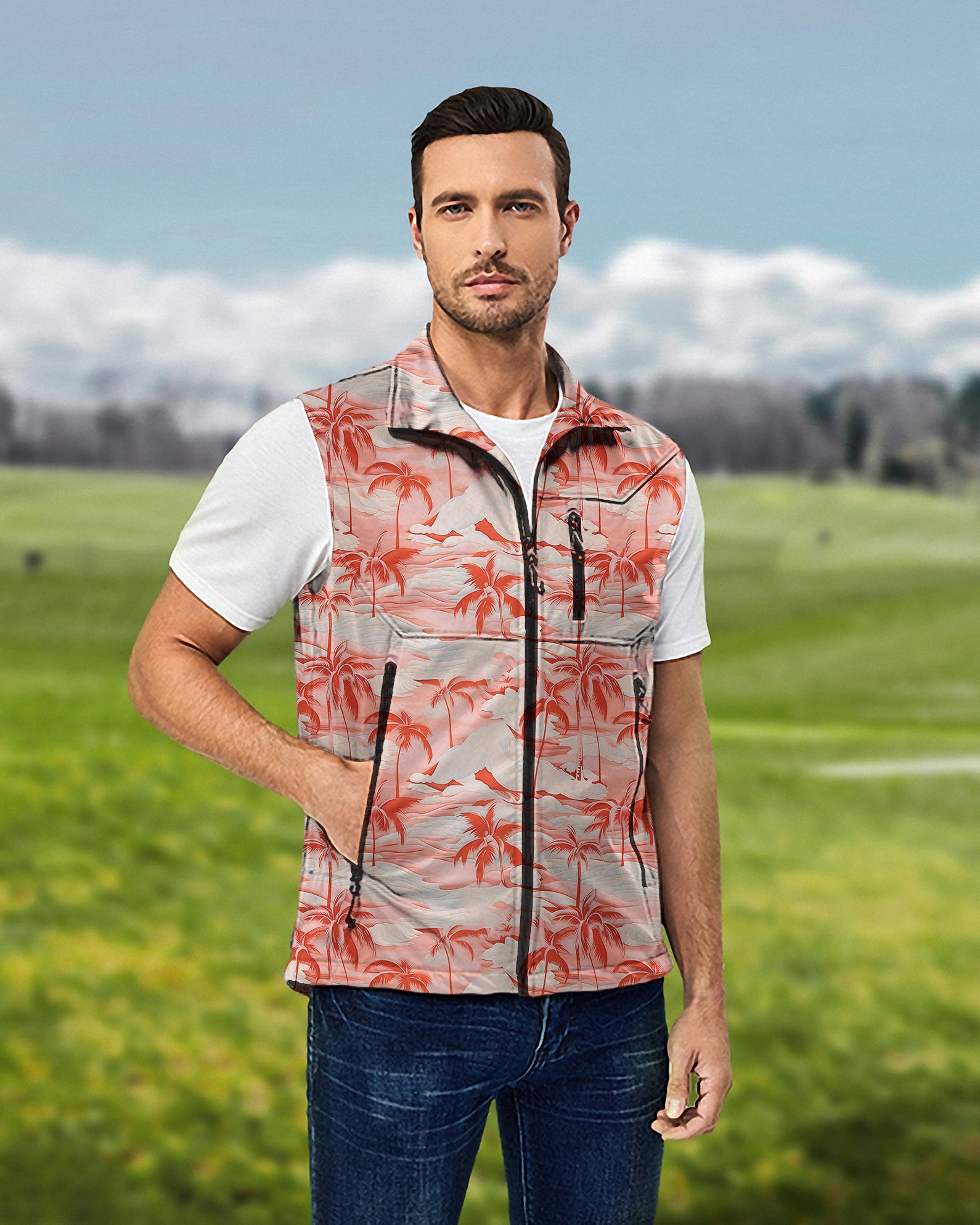 Men's Palm Lightweight Softshell Vest Sleeveless Jacket for Golf Windproof Waterproof