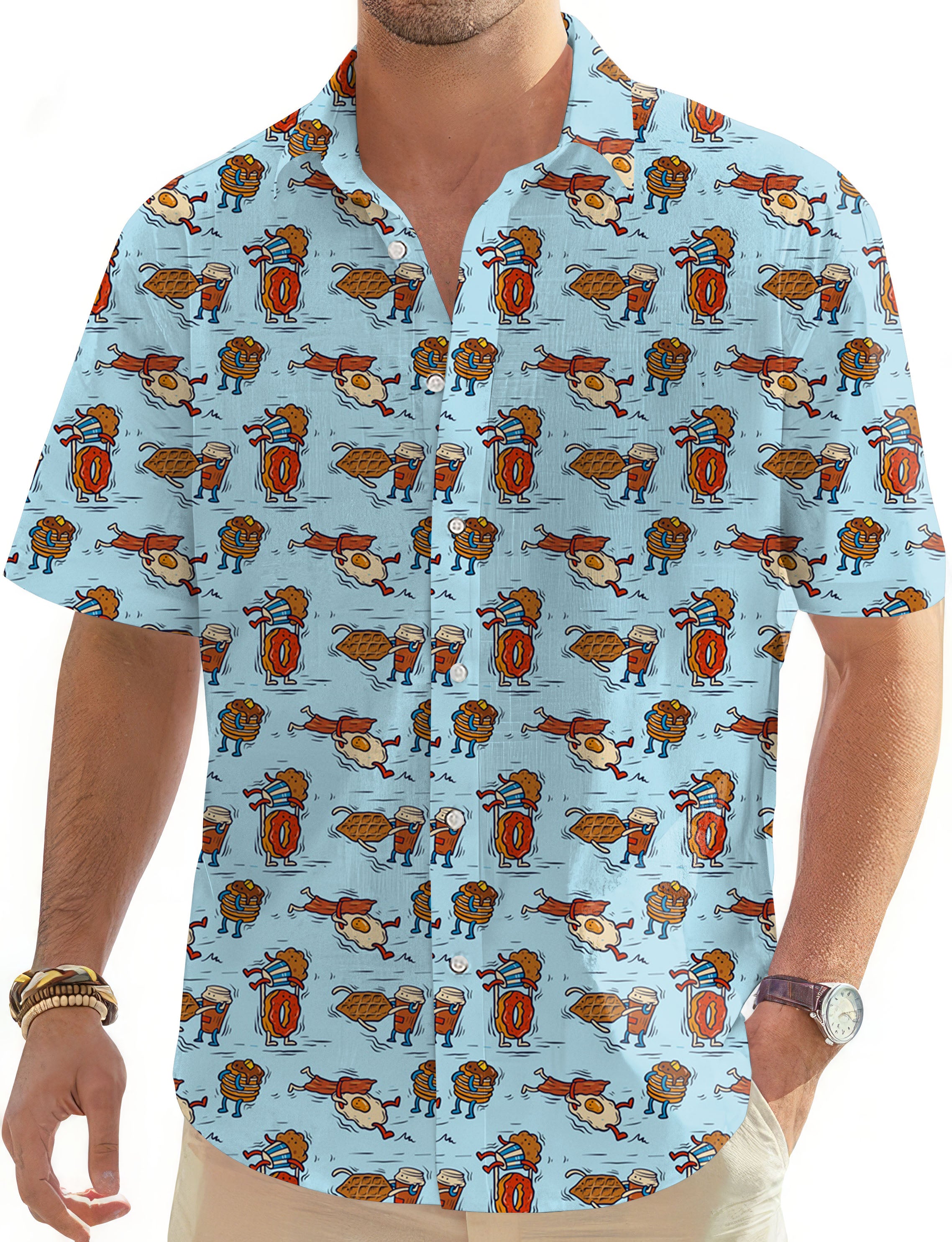 Breakfast Brawl-Men's Golf Hawaiian Shirts Button Down Shirt