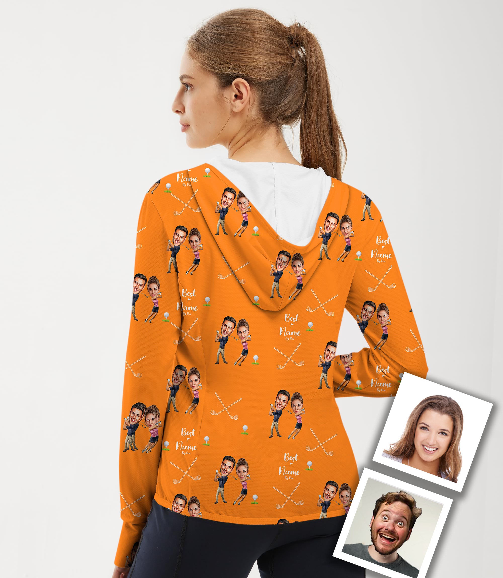 Women's Outdoor Custom Couple Photo Face & Name Golf Sun Protection Slim Fit zip hoodies