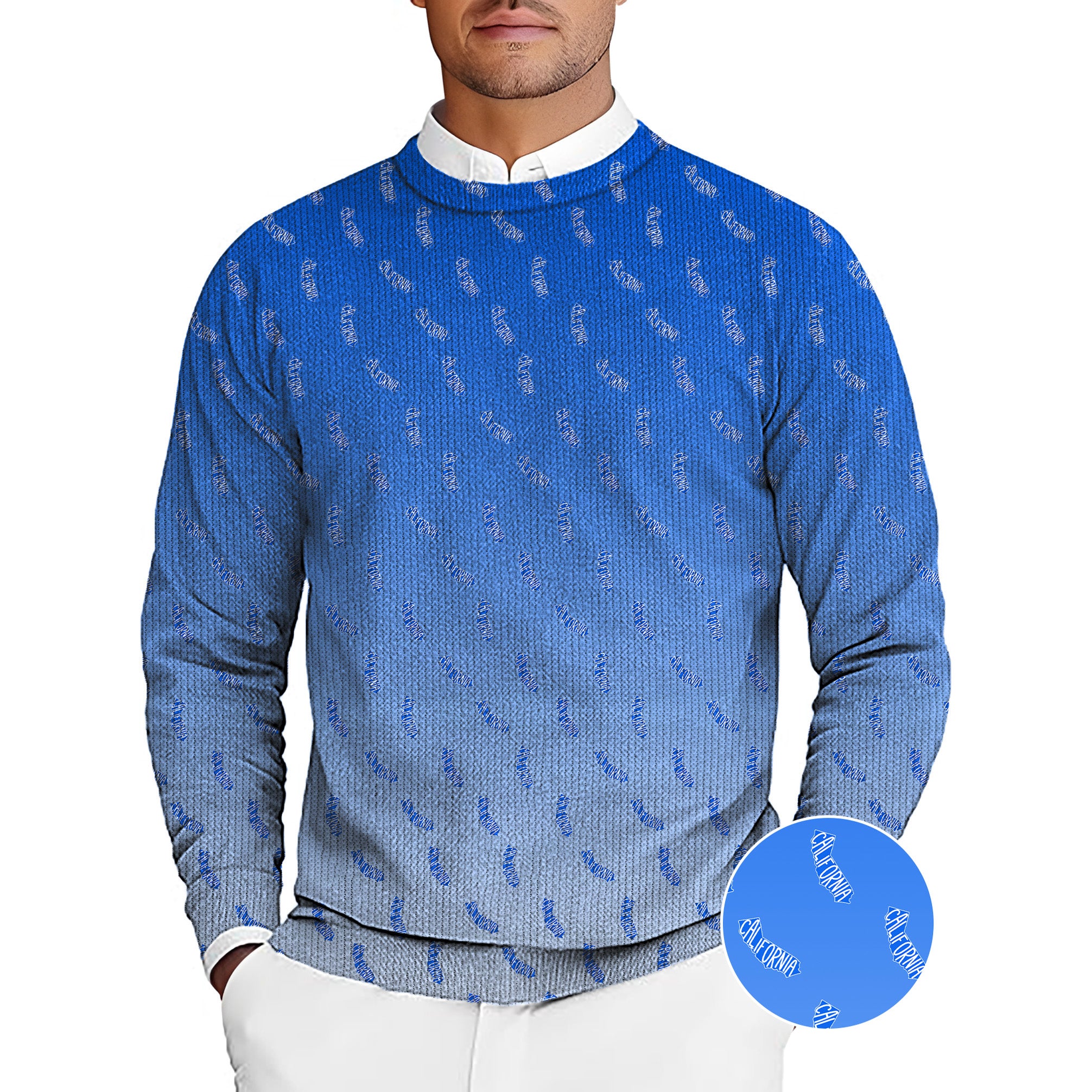 Blue California Men's Golf Crewneck Pullover Sweaters Ugly Sweater