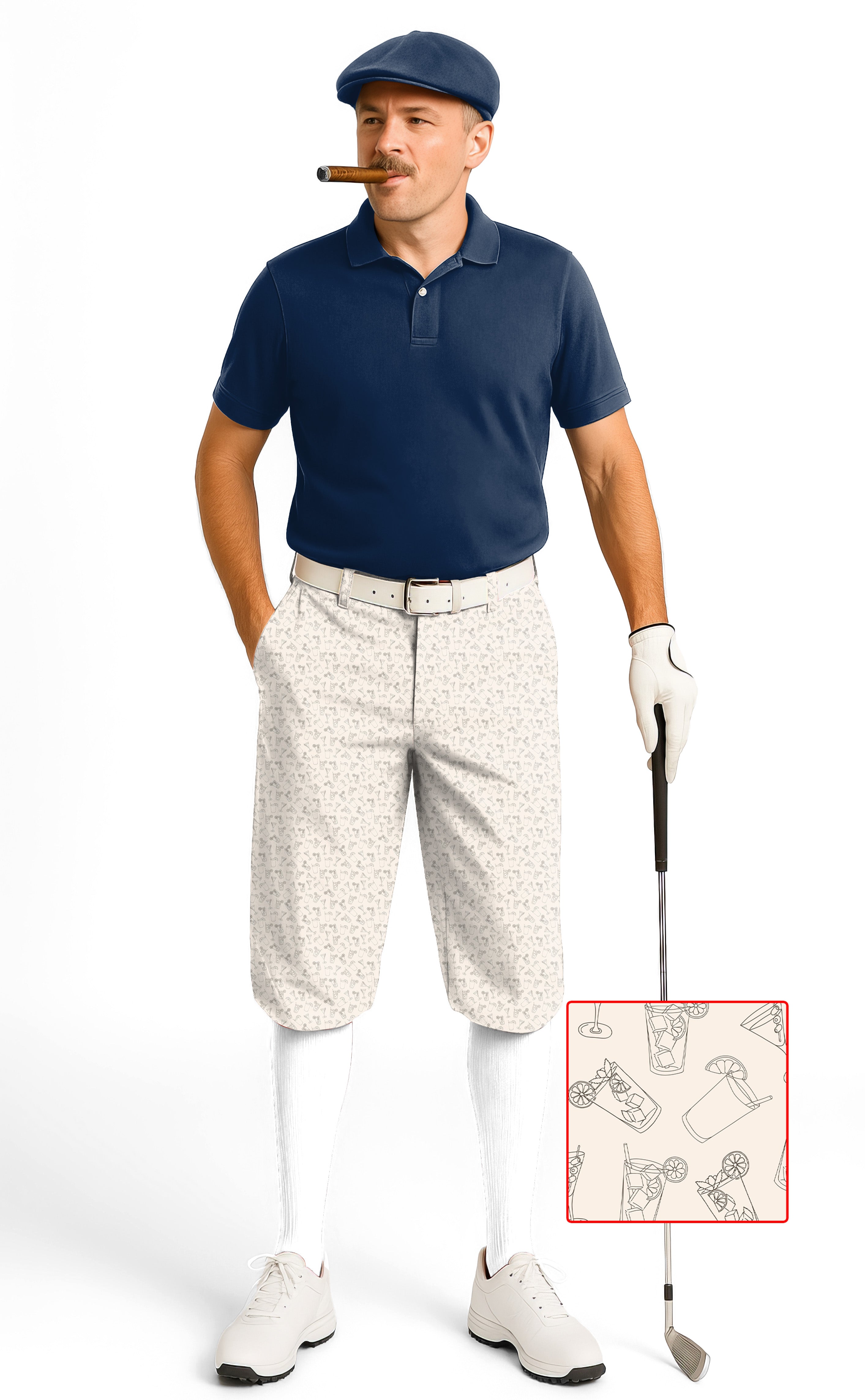 Beige Juice Men's Golf knickers with adjustable Velcro, ankle cuffs, soft breathable fabric, and wrinkle-resistant design.
