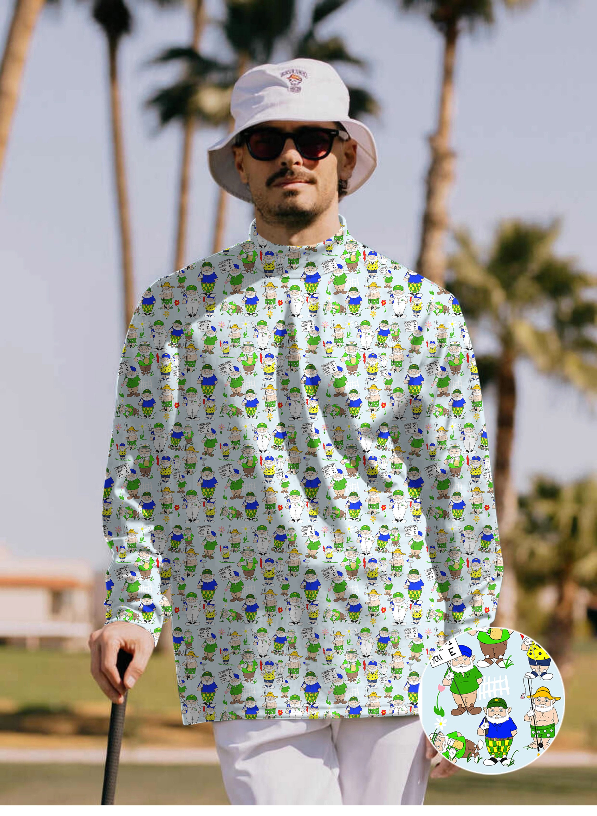 Men's Gnome Garden Open Designer style Mock Neck Long/Short Sleeve Golf Tops