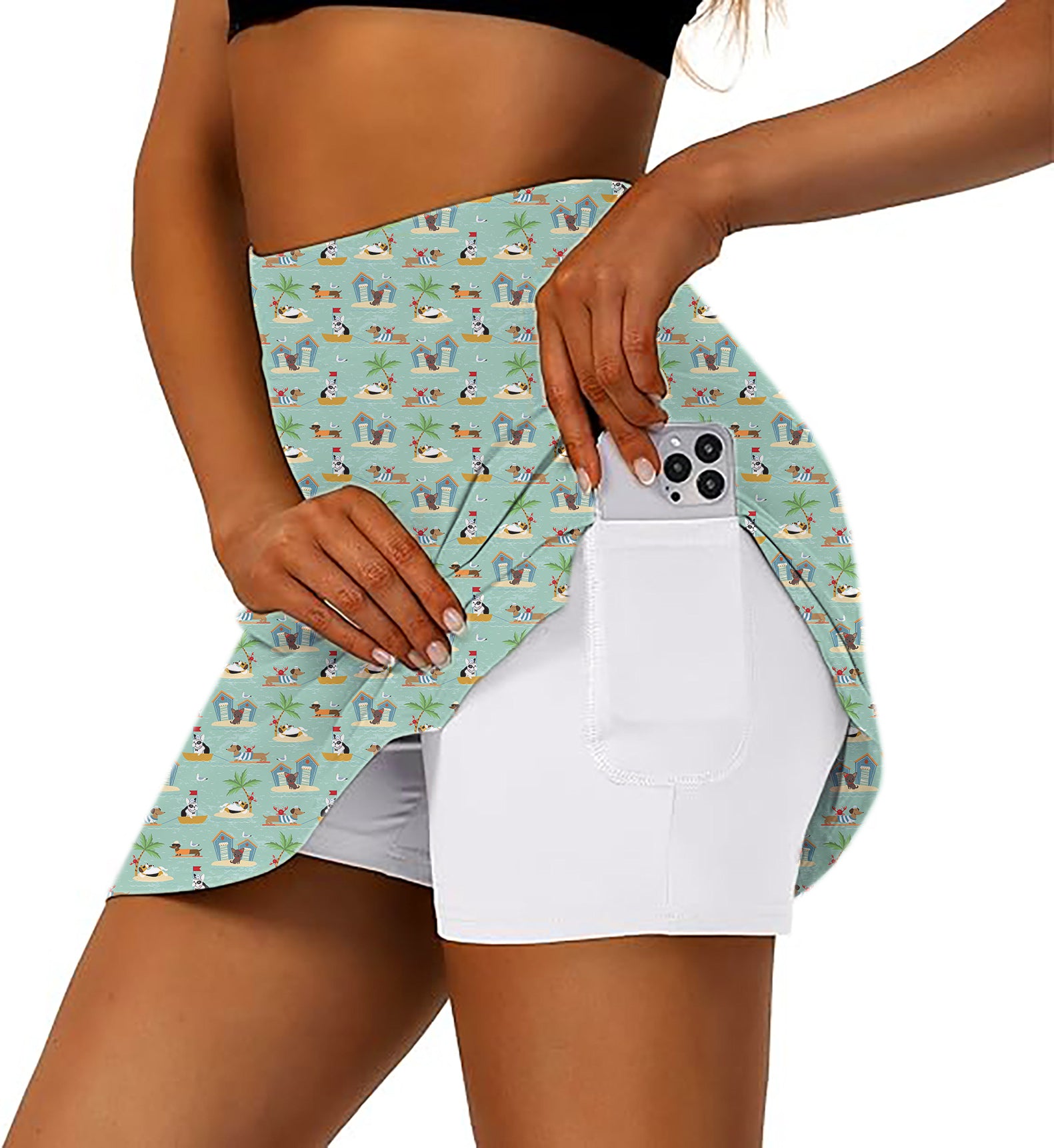 Women's Dog Vacation Golf Skirts Inner Shorts Pocket