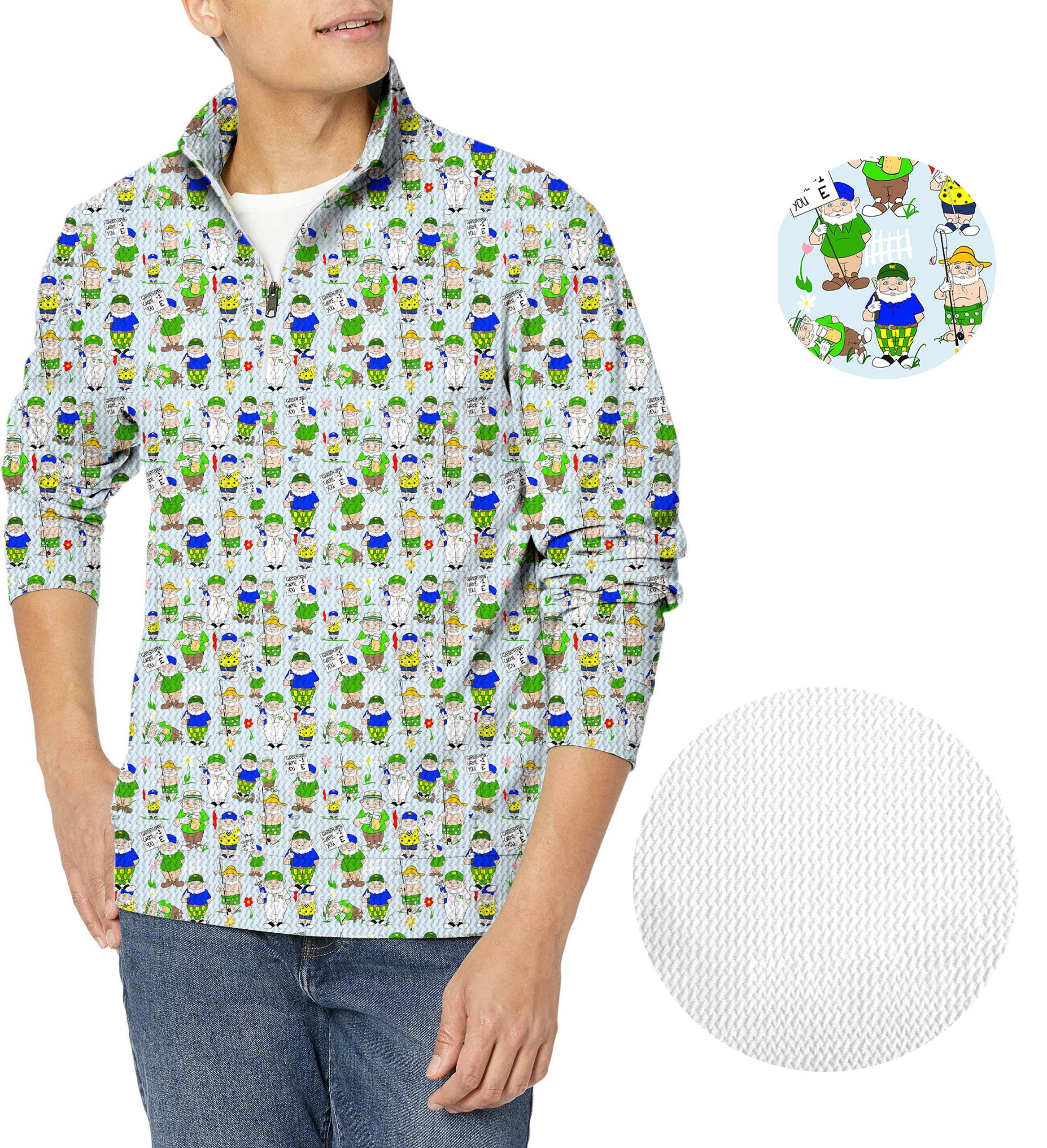 Gnome Garden Open Designer style Men's Golf Waffle Zipper Pullover