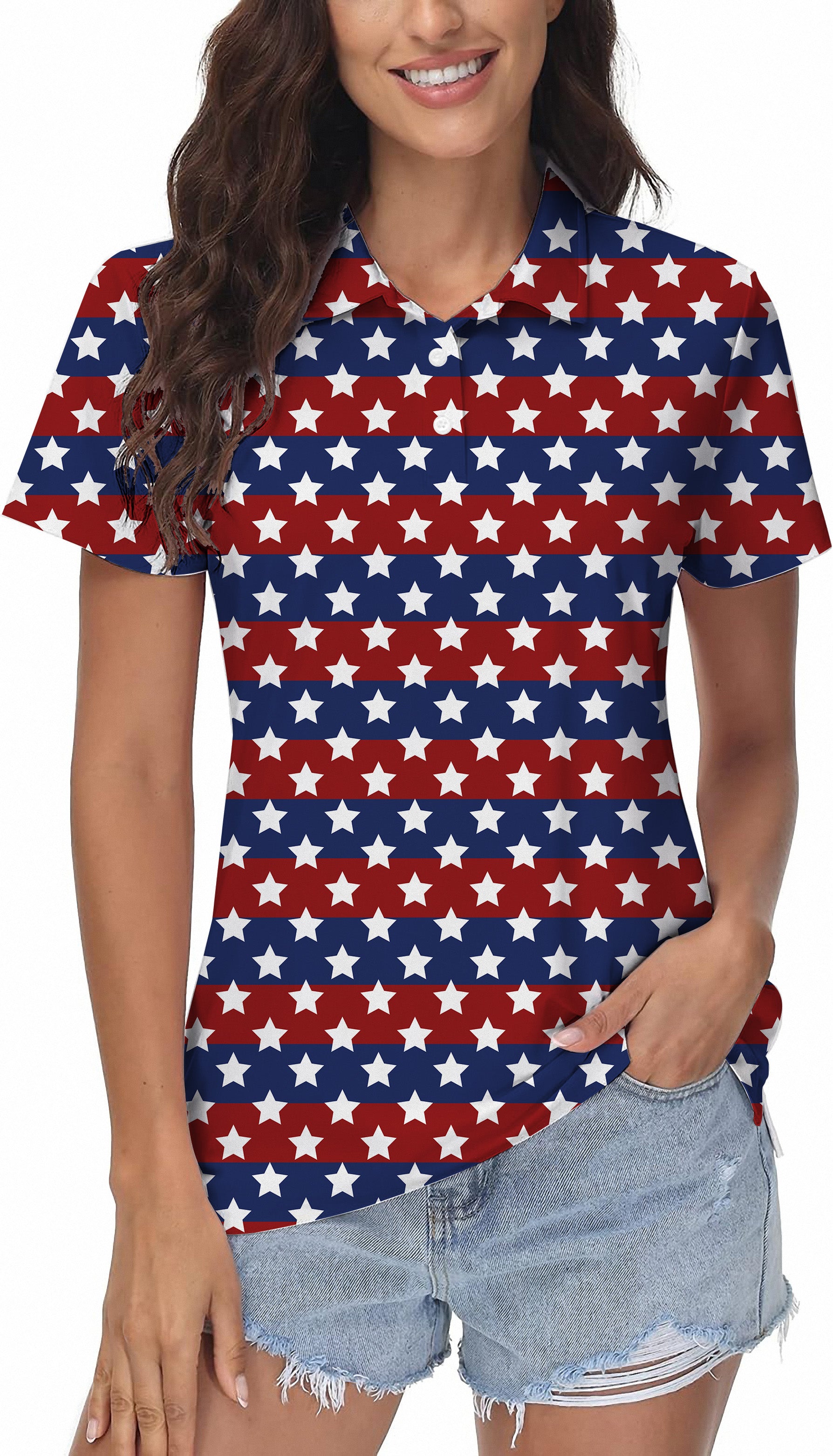 US Flag Stars Women's Golf Polo