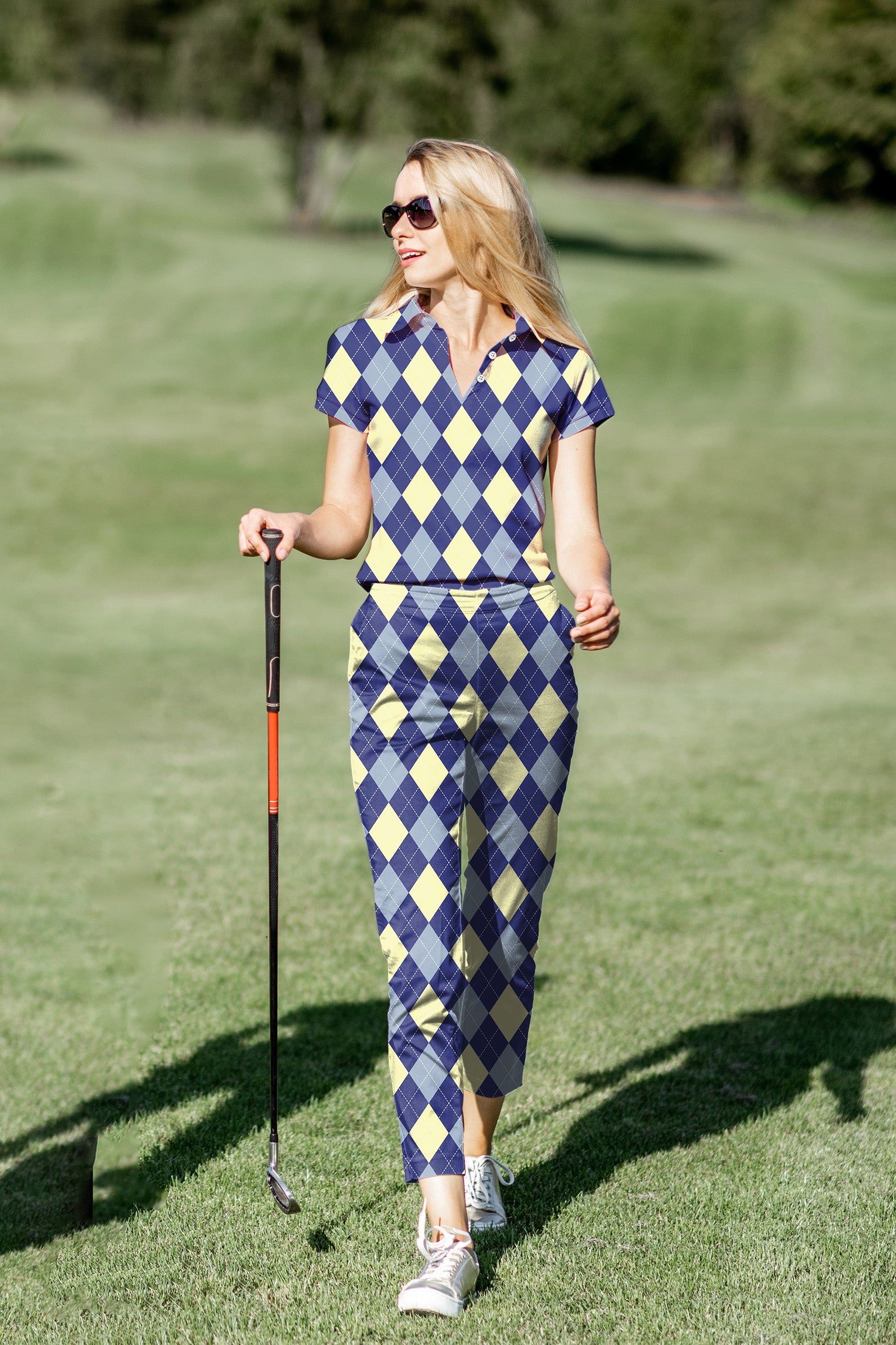 Women's Golf Polo+Pants Set blue Argyle