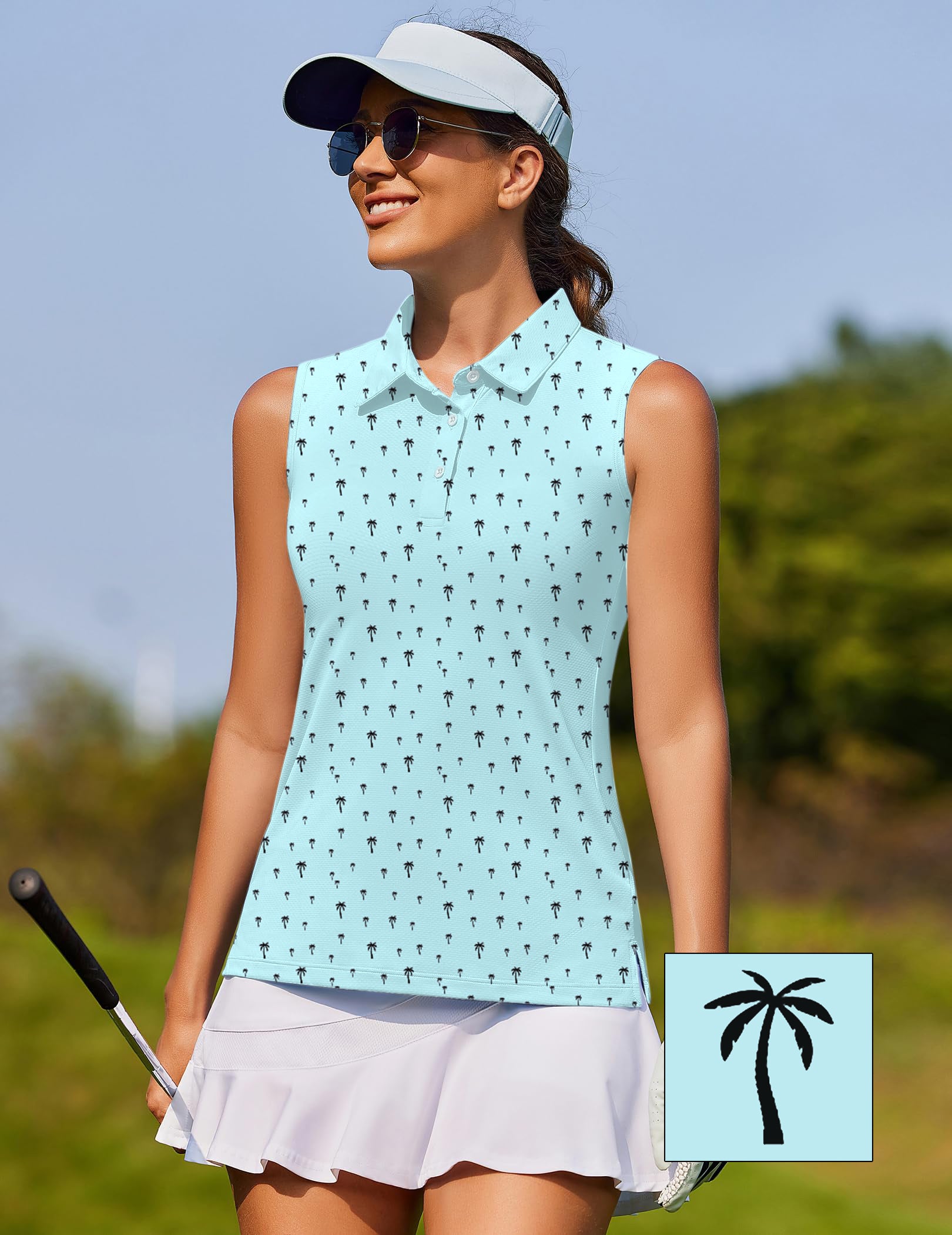 light blue palm Women's golf Sleeveless shirt Custom The Background Color