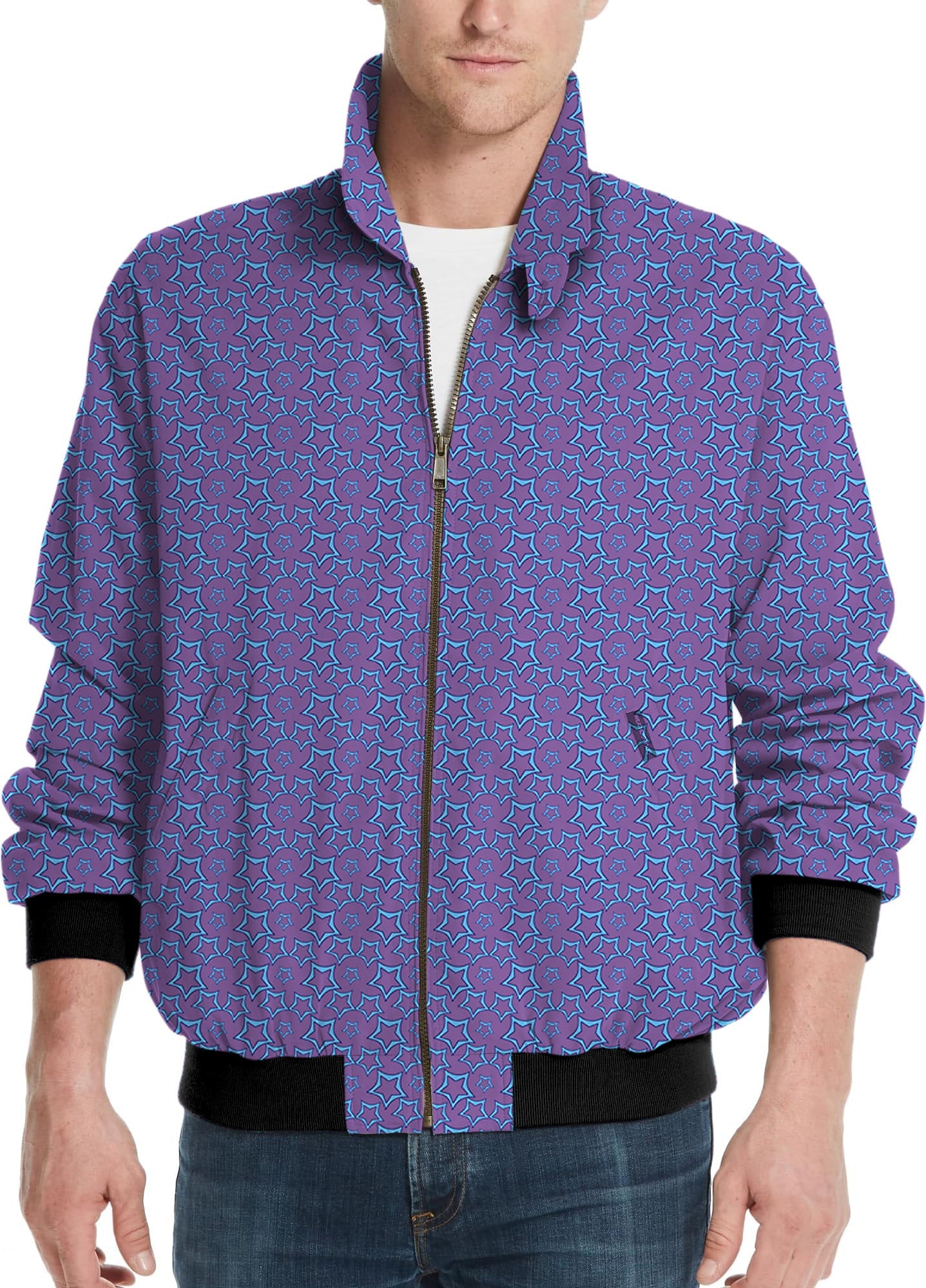 Blue Star Limited Edition men's golf windbreaker light jacket with star pattern and zipper front