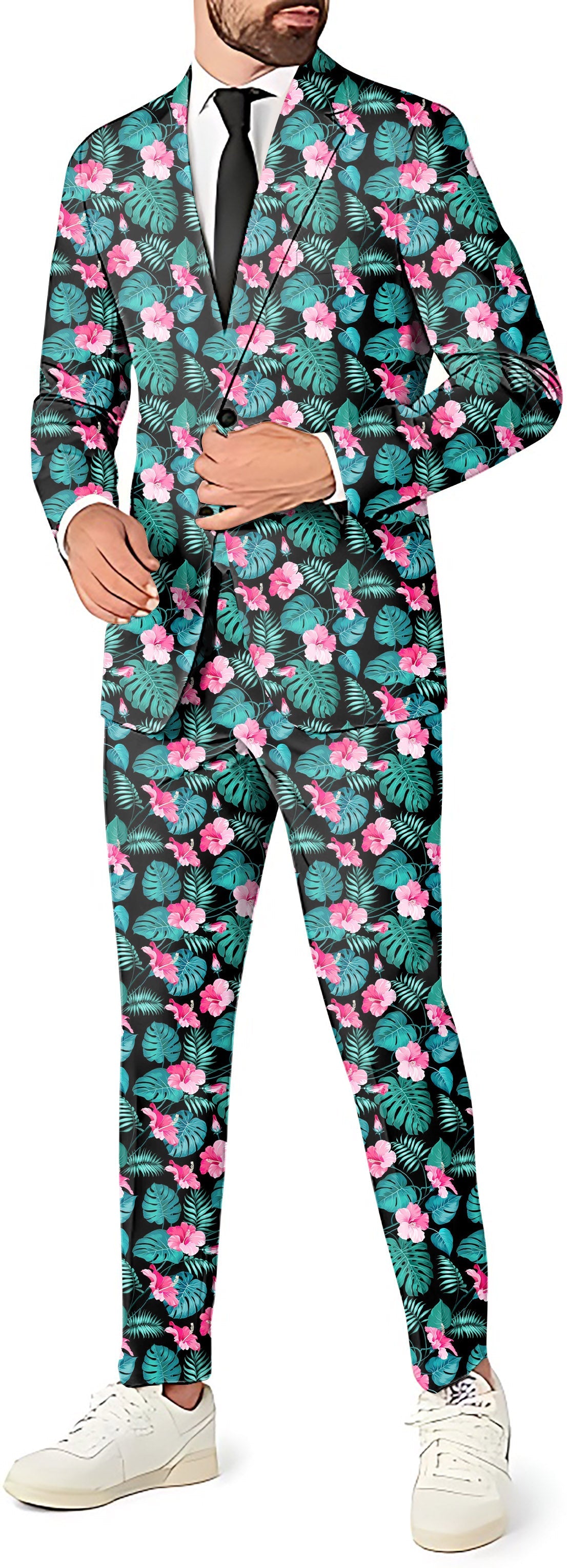 Tropic Floral Men’s party suit with blazer, pants, and vest in tropical floral print