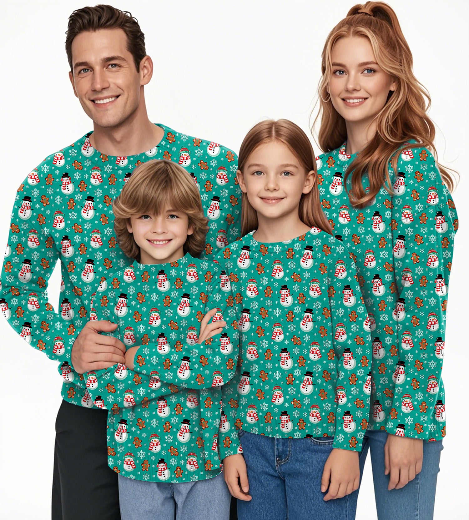 Gingerbread Snowman Blue Christmas Crewneck Pullover Ugly Sweater Men Women boy girl family