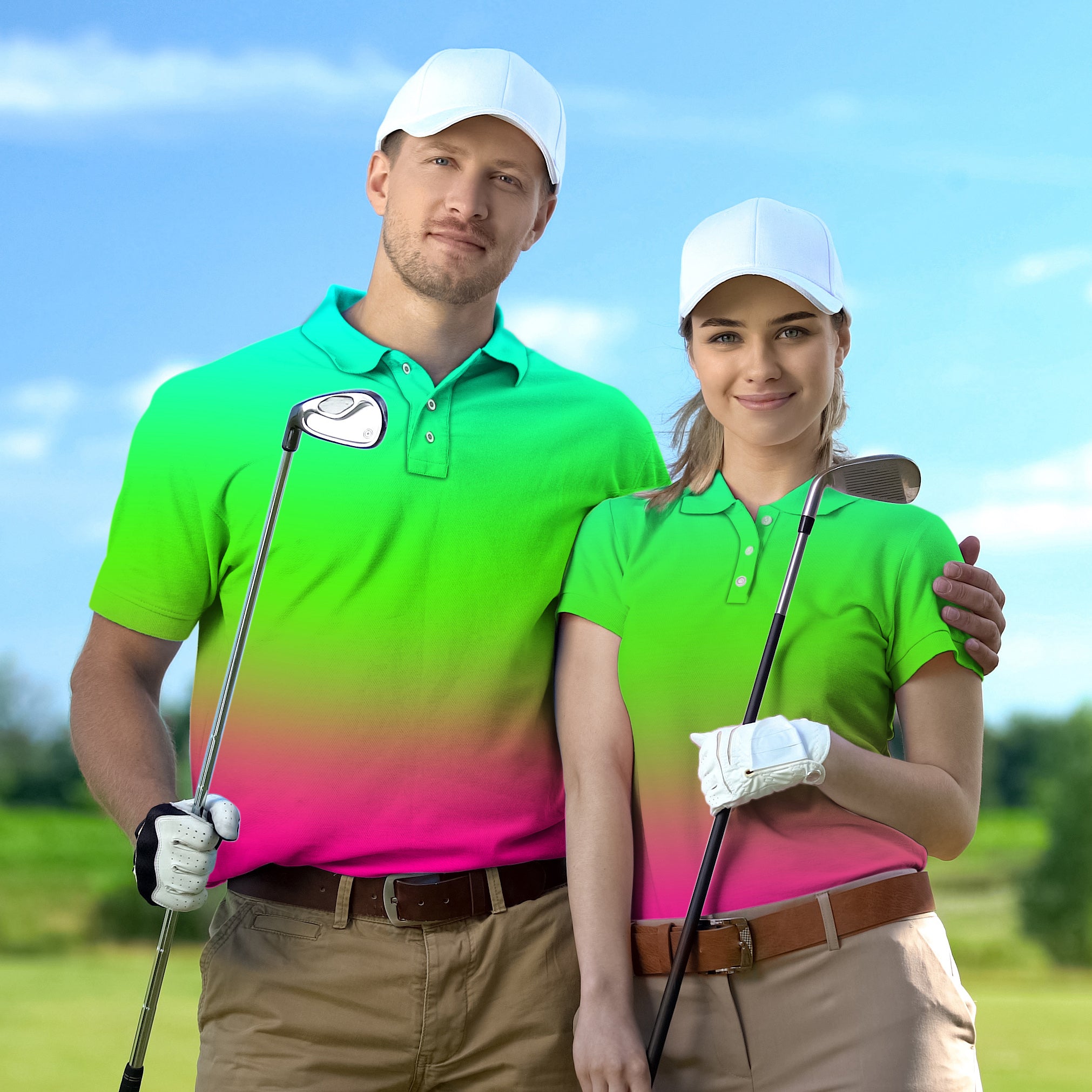 Golf Polo Couple Family set Neon Gradients tournament