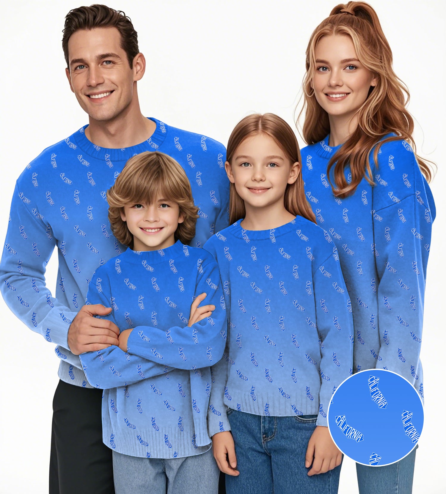 Blue California Crewneck Pullover Ugly Sweater Men Women boy girl family
