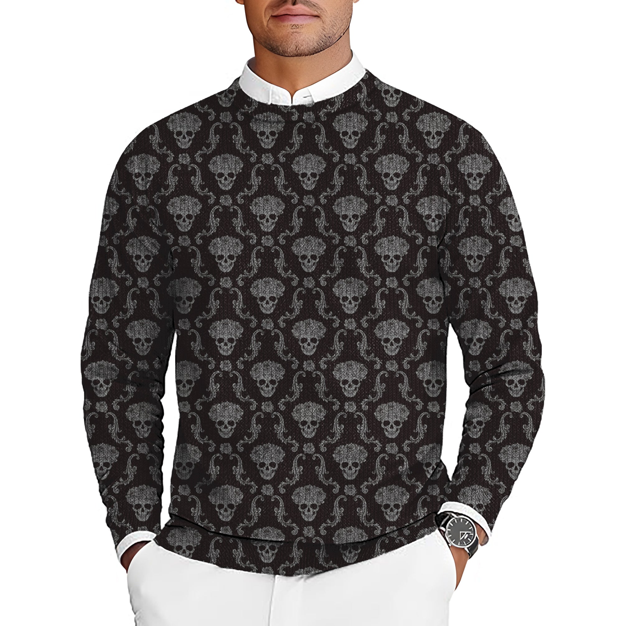 Halloween Classic Skull Men's Golf Crewneck Pullover Sweaters Ugly Sweater